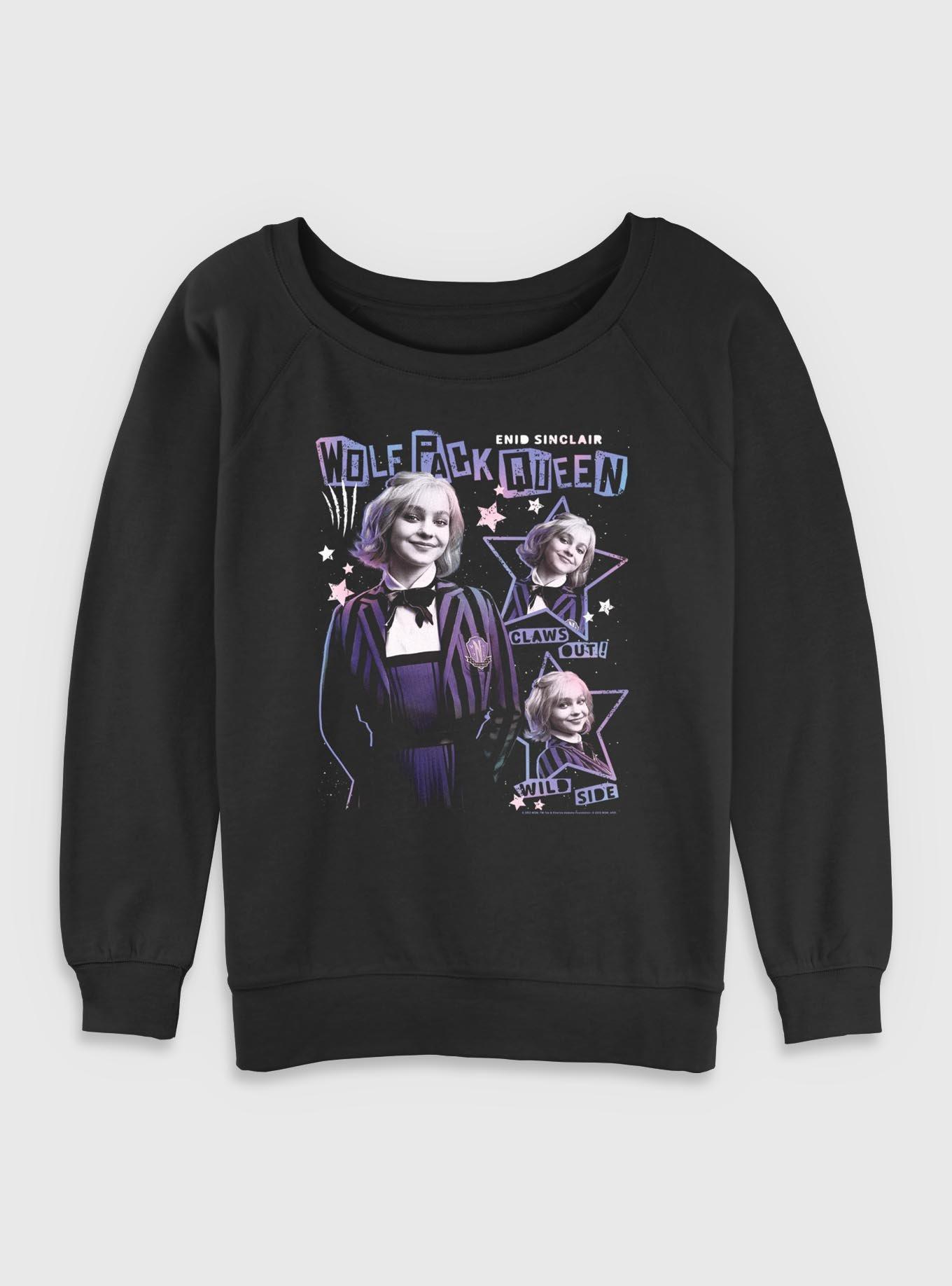 Wednesday Enid Wolf Pack Queen Womens Slouchy Sweatshirt BoxLunch Exclusive, , hi-res