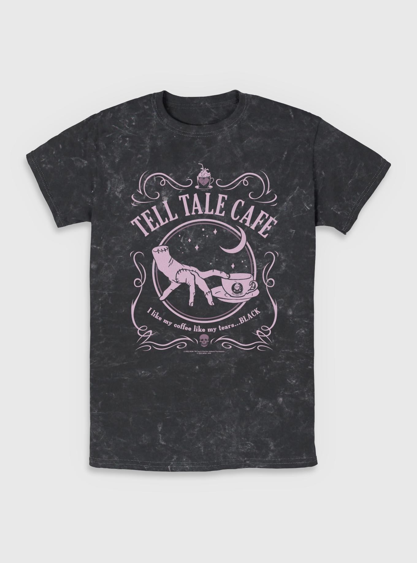 Wednesday Cafe Thing Mineral Wash T-Shirt Hot Topic Exclusive, , hi-res