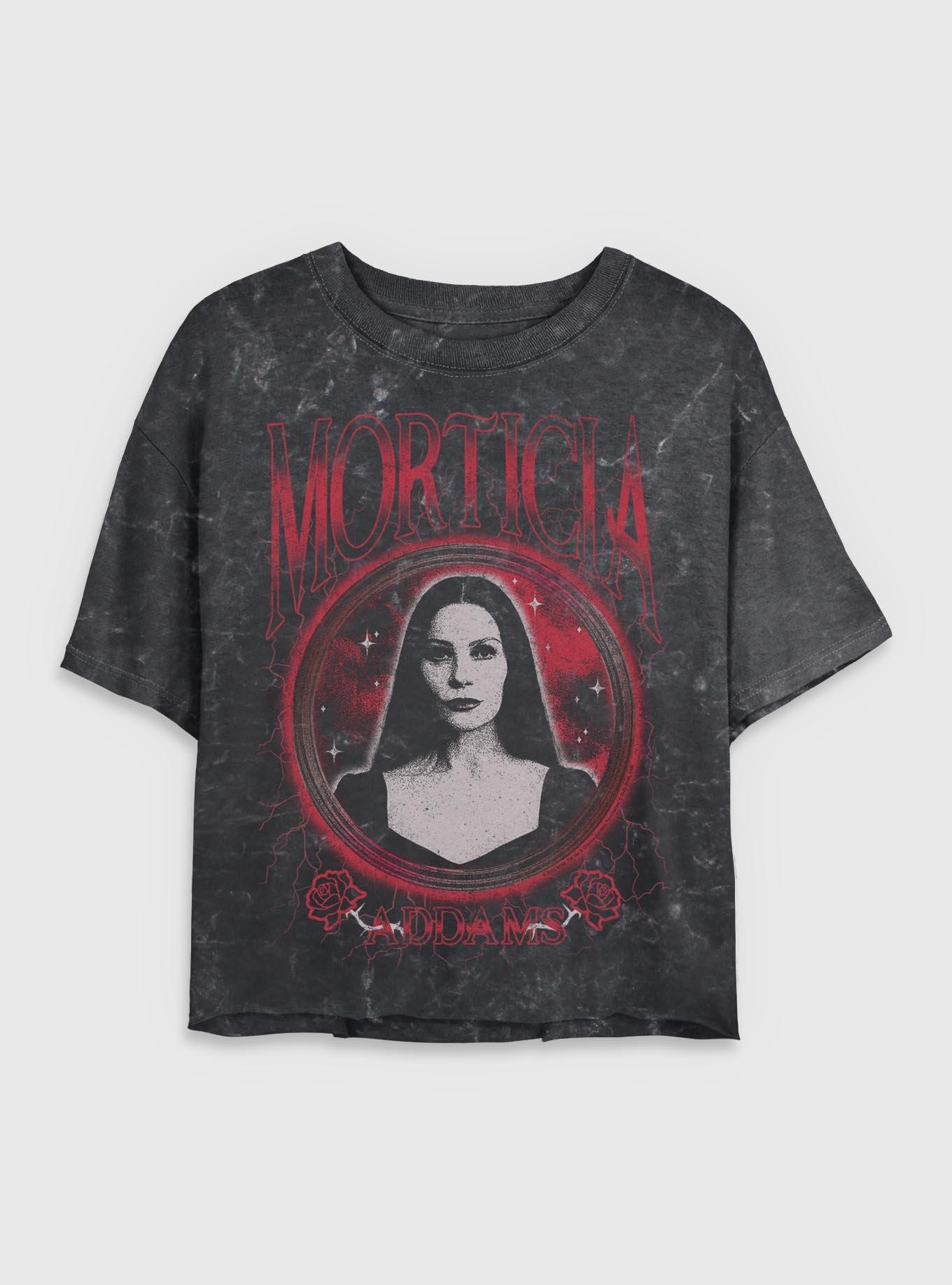 Wednesday Morticia Keeper Of Secrets Girls Mineral Wash Crop T-Shirt Hot Topic Exclusive, BLACK, hi-res