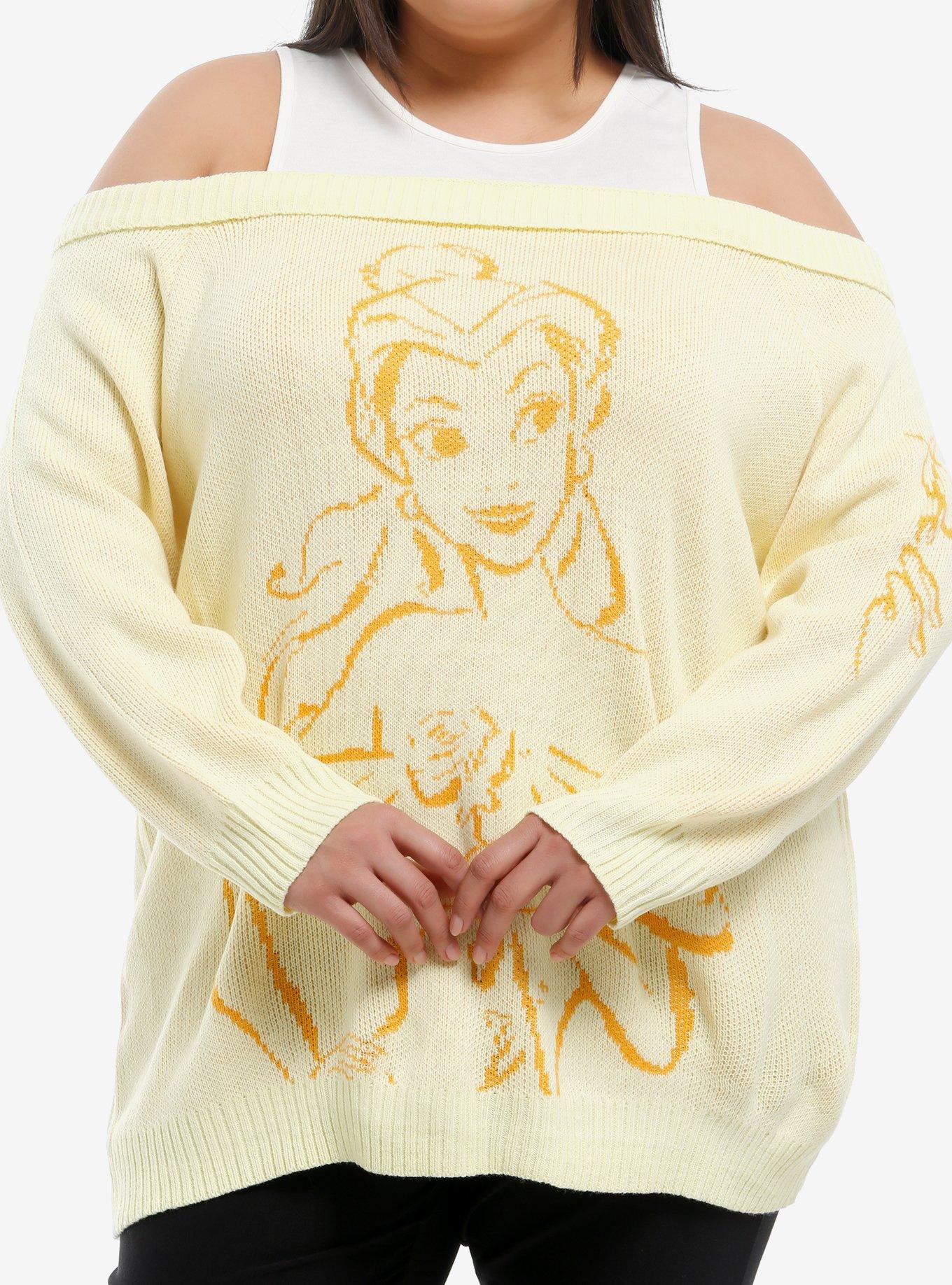 Disney Beauty And The Beast Belle Girls Cold-Shoulder Sweater Plus Size