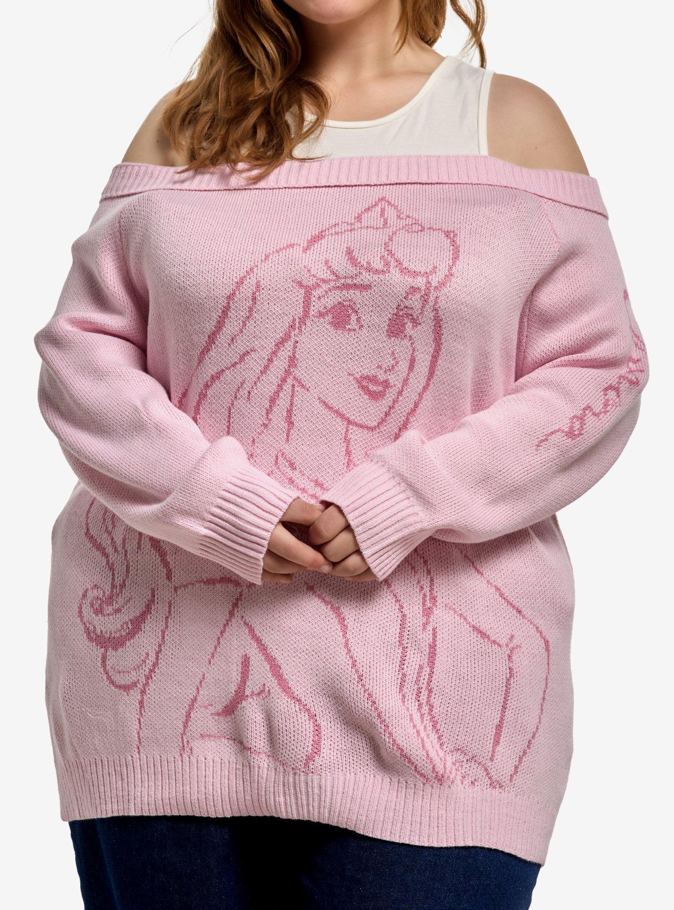 Disney Sleeping Beauty Aurora Girls Cold-Shoulder Sweater Plus Size