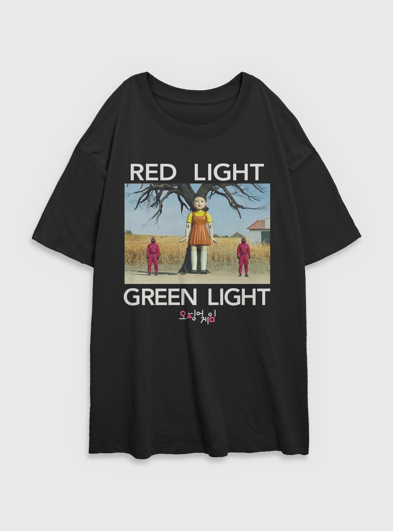 Squid Game Red Light Green Light Girls Oversized T-Shirt, BLACK, hi-res