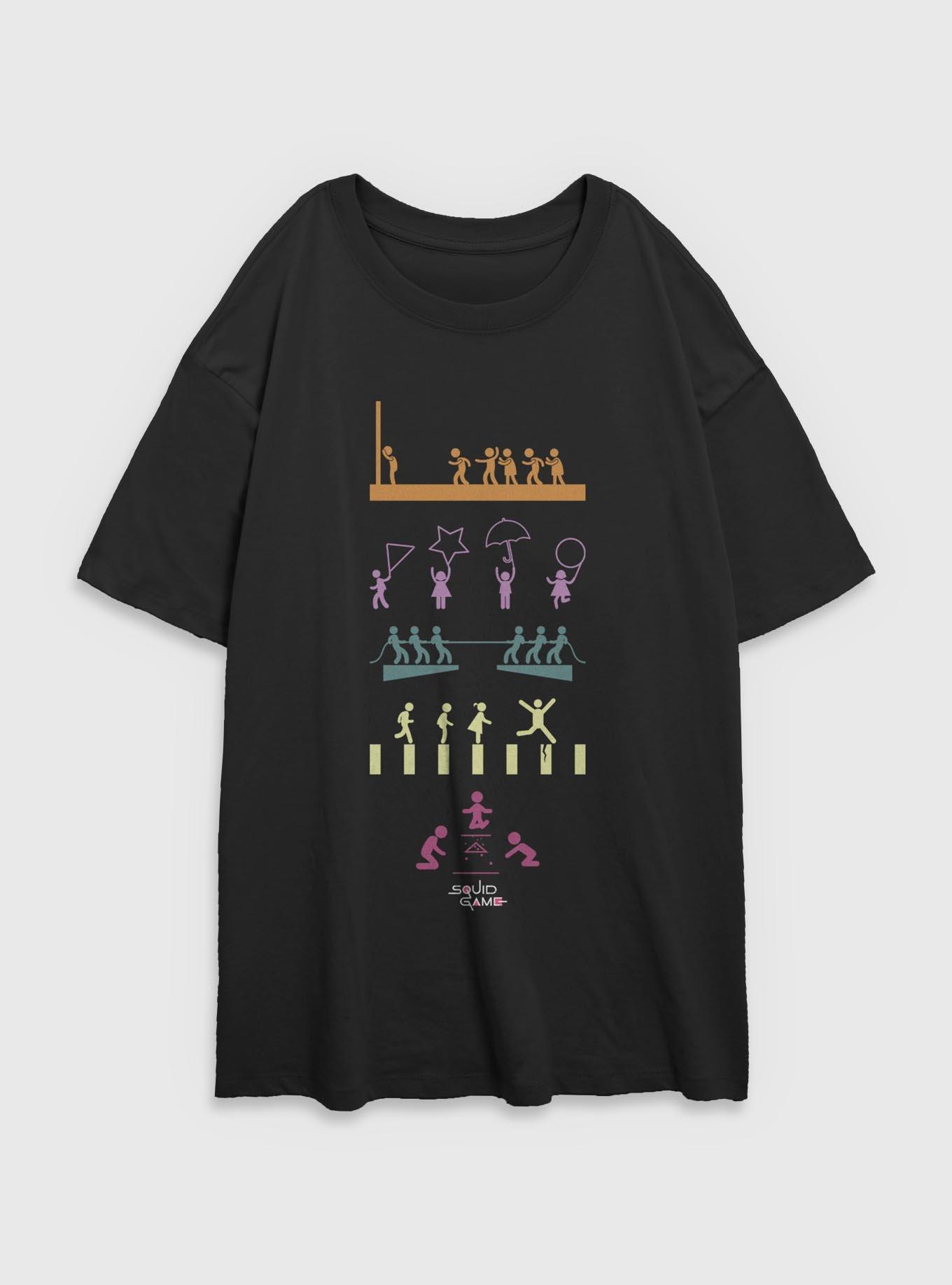 Squid Game Game Icons Girls Oversized T-Shirt, BLACK, hi-res