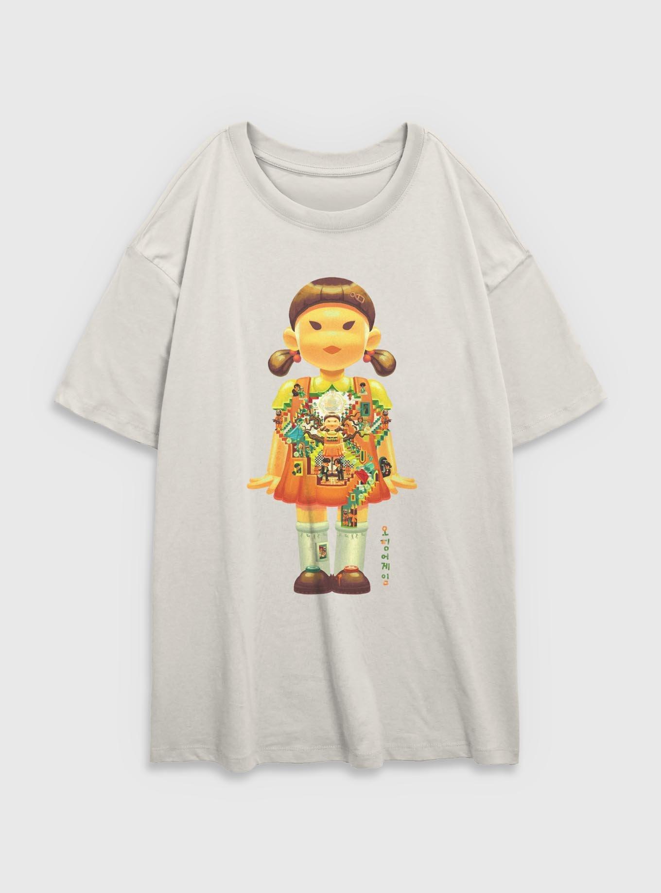 Squid Game Girl Doll Labyrinth Girls Oversized T-Shirt, EGRET, hi-res