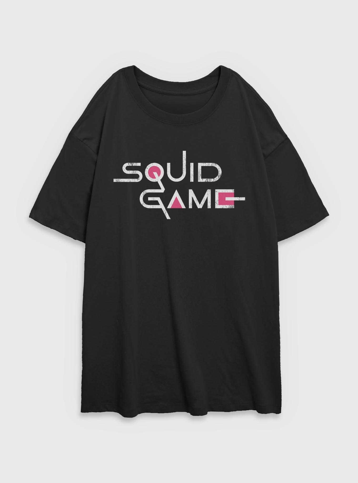 Squid Game English Title Logo Girls Oversized T-Shirt, BLACK, hi-res