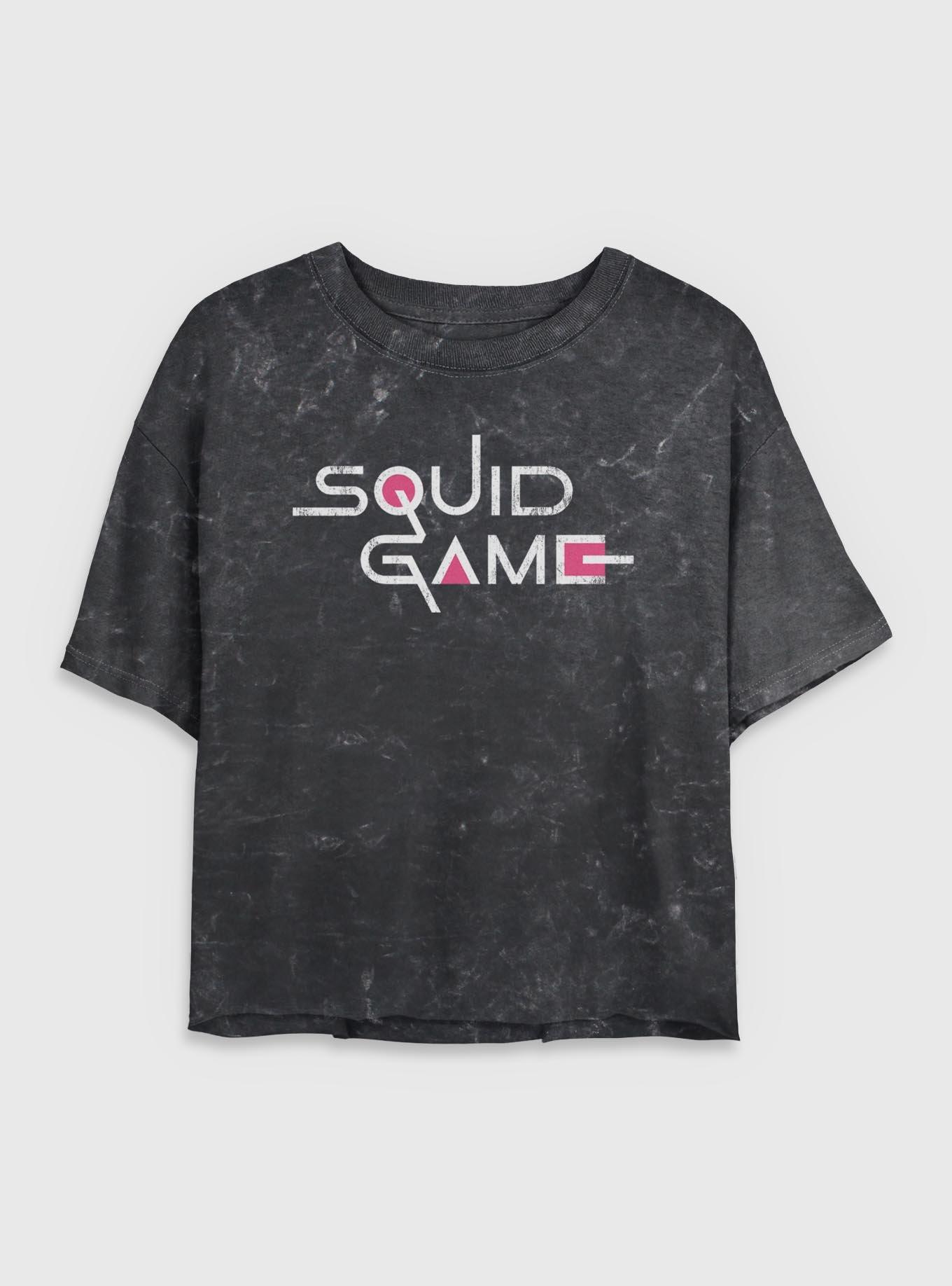 Squid Game English Title Logo Girls Mineral Wash Crop T-Shirt, , hi-res