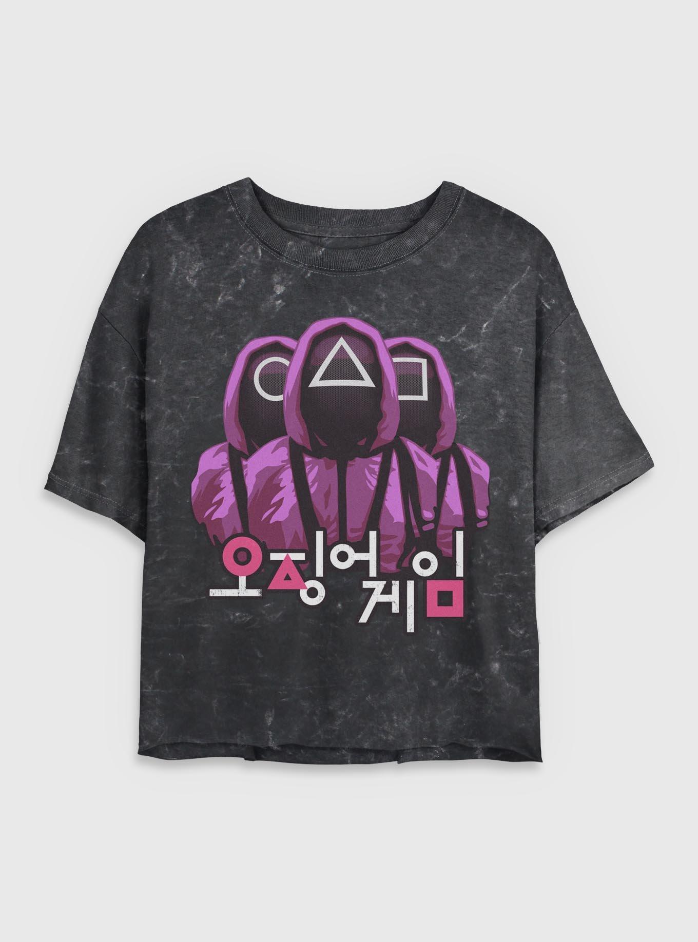 Squid Game Guards Girls Mineral Wash Crop T-Shirt, BLACK, hi-res