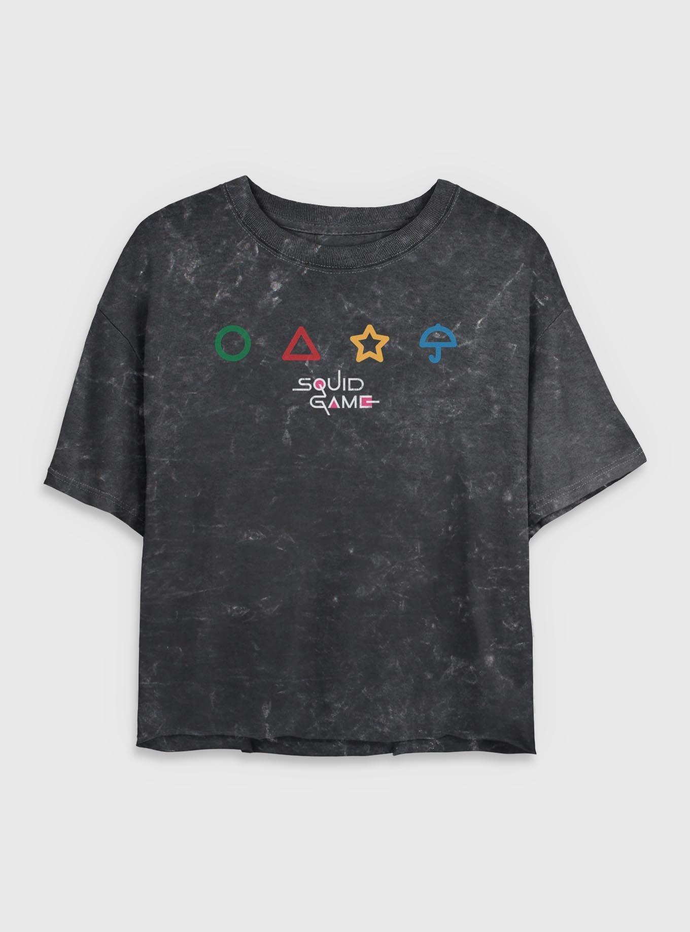 Squid Game Shapes Girls Mineral Wash Crop T-Shirt, BLACK, hi-res