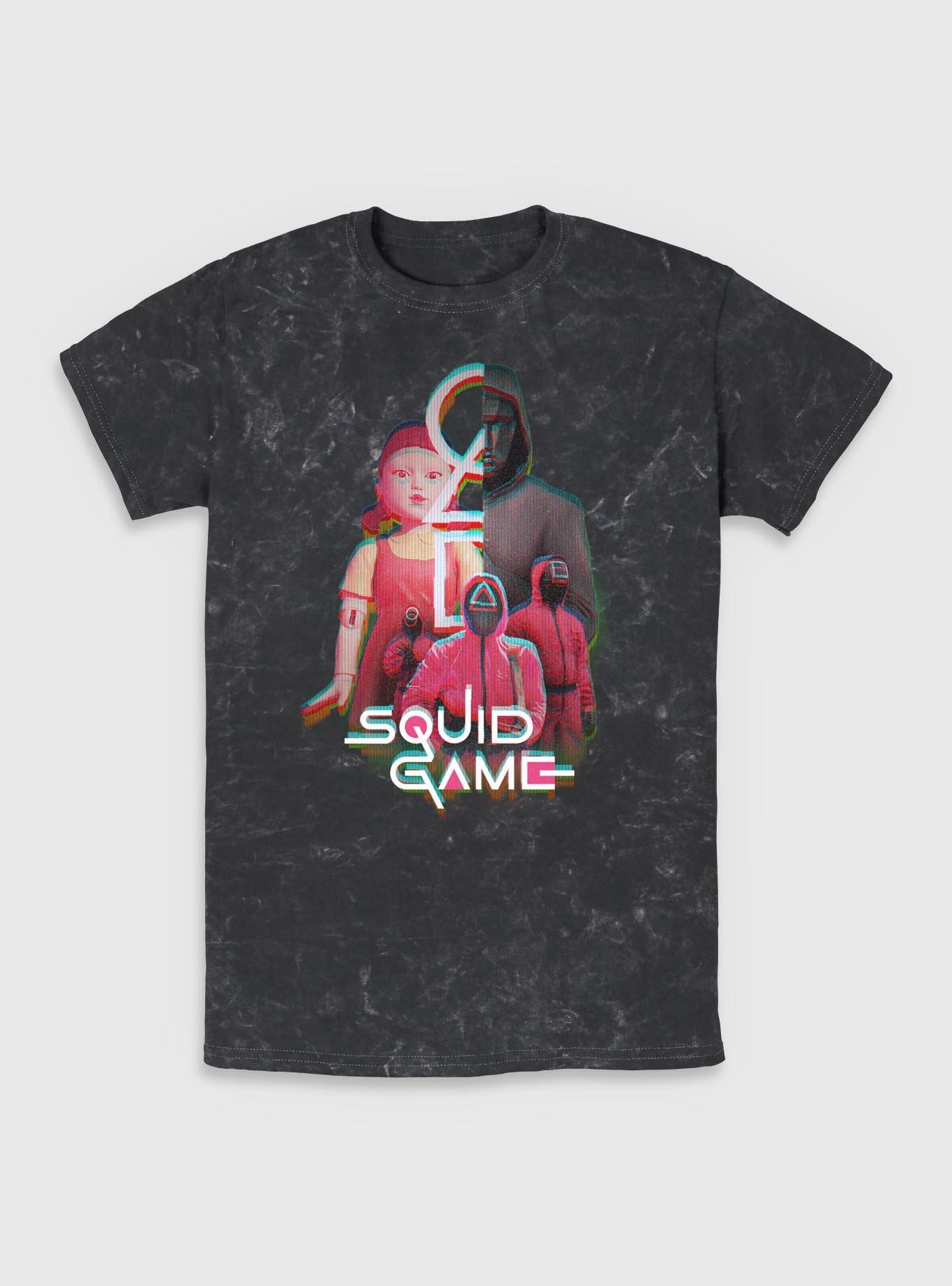 Squid Game Glitch Mineral Wash T-Shirt, BLACK, hi-res