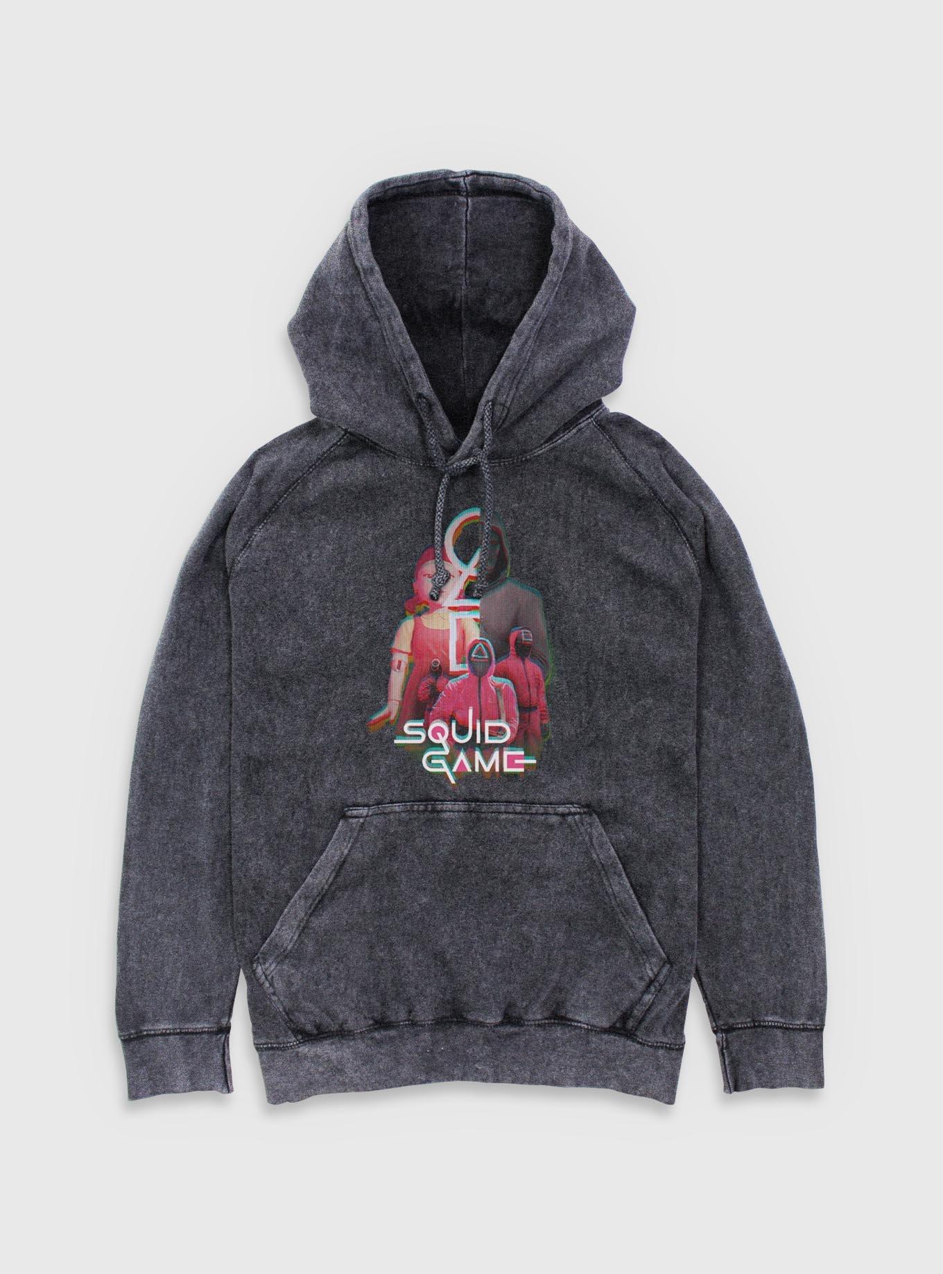 Squid Game Glitch Mineral Wash Hoodie, BLACK, hi-res