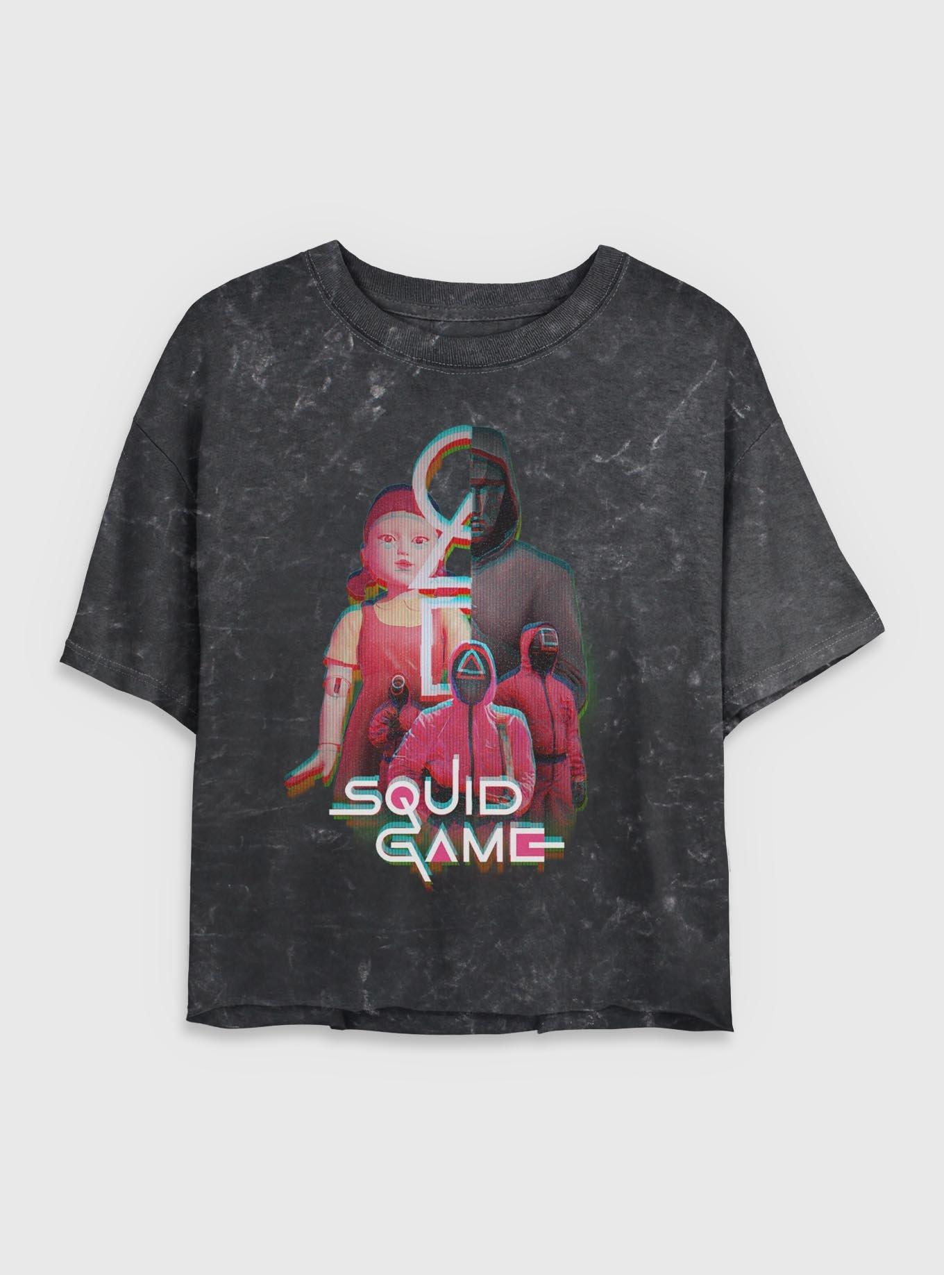 Squid Game Glitch Girls Mineral Wash Crop T-Shirt, BLACK, hi-res