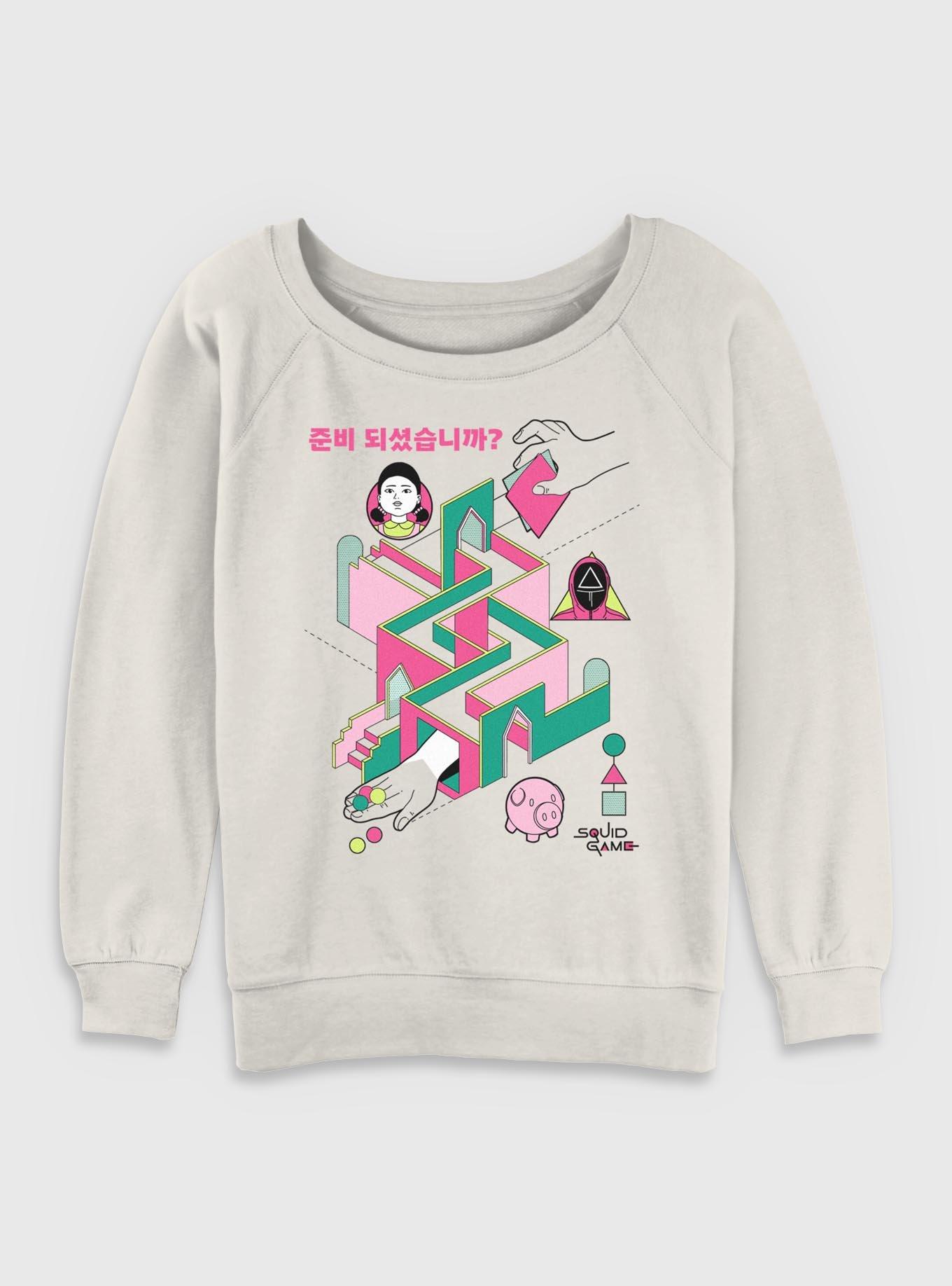 Squid Game Labyrinth Girls Slouchy Sweatshirt, EGRET, hi-res
