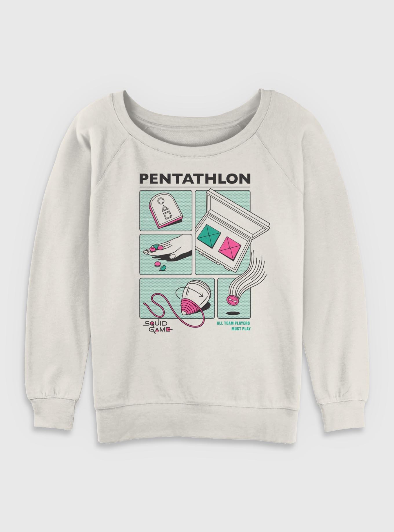 Squid Game Pentathalon Girls Slouchy Sweatshirt, EGRET, hi-res