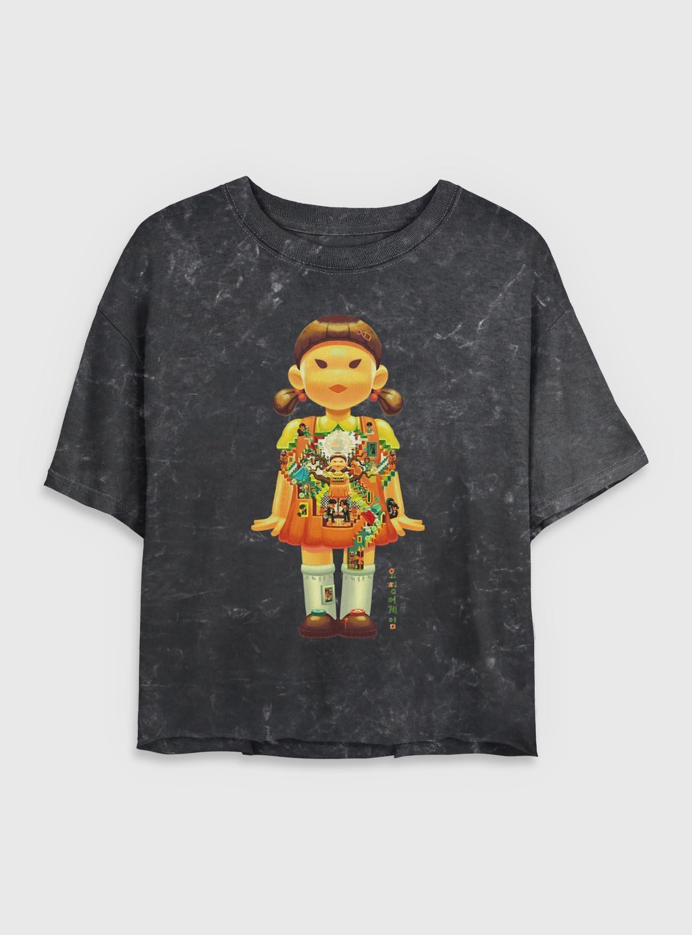 Squid Game Girl Doll Labyrinth Girls Mineral Wash Crop T-Shirt, , hi-res
