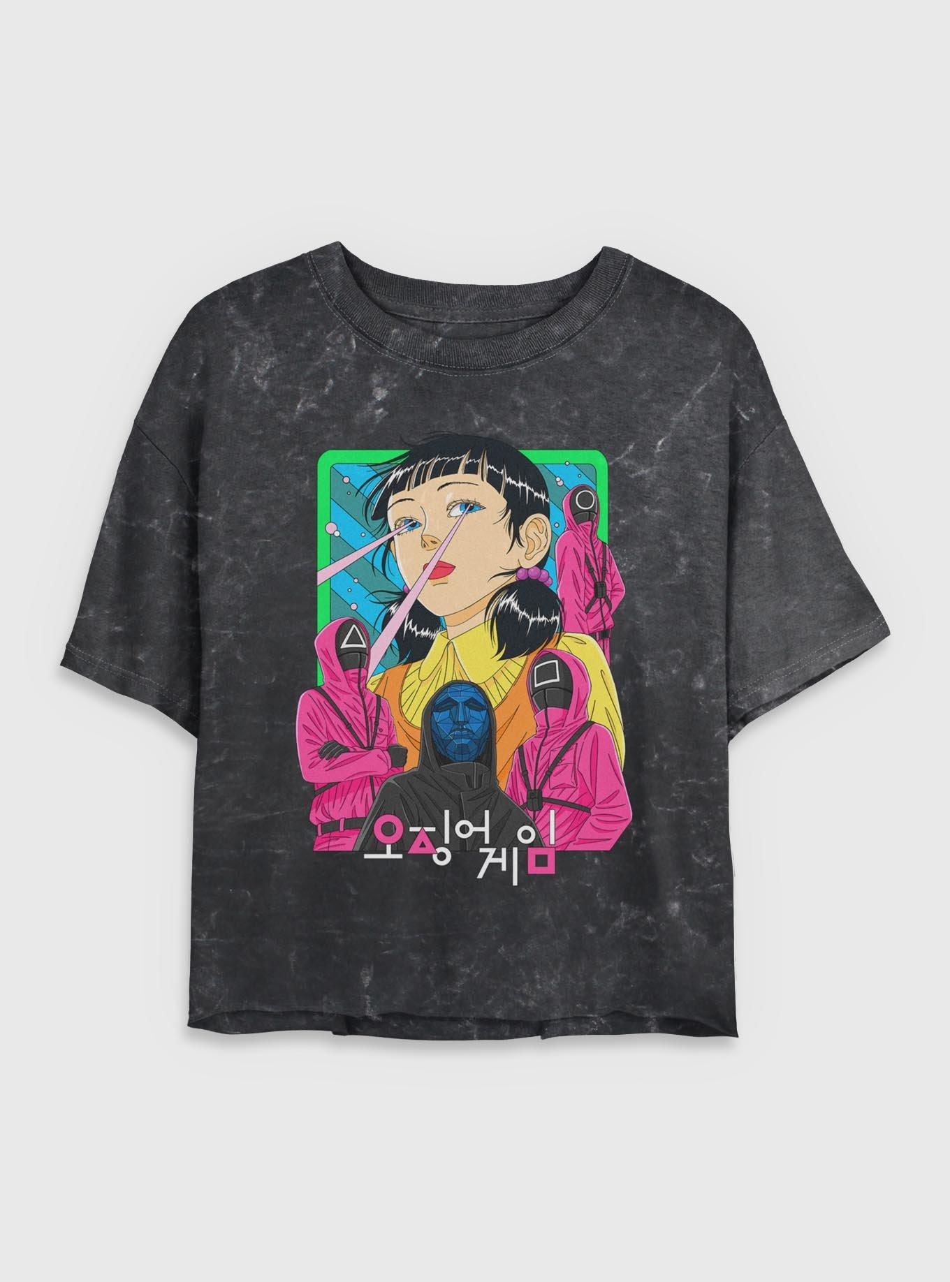 Squid Game Baddies Graphic Girls Mineral Wash Crop T-Shirt, BLACK, hi-res