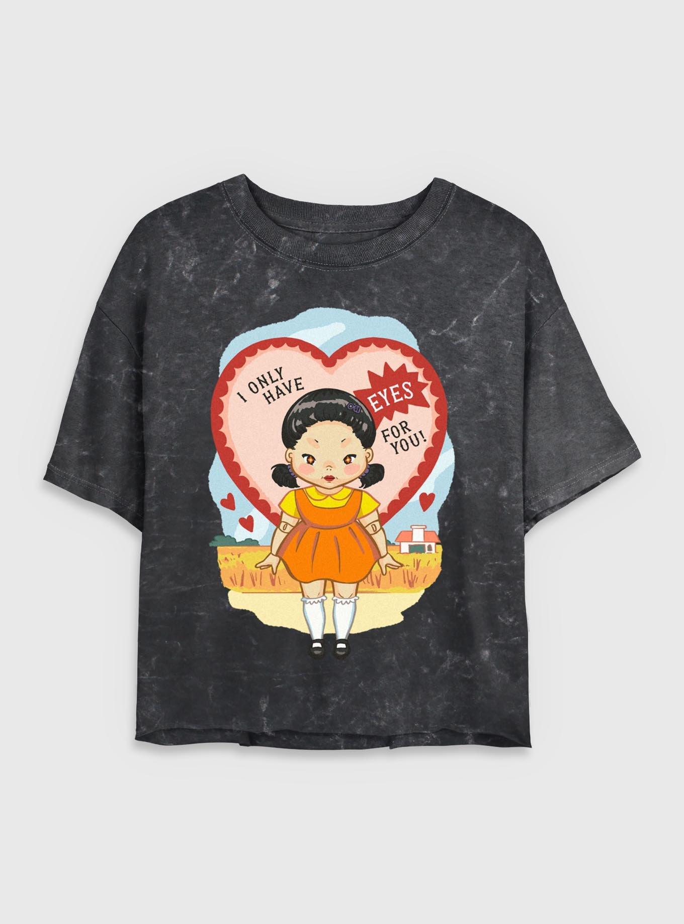 Squid Game Eyes For You Girls Mineral Wash Crop T-Shirt, BLACK, hi-res