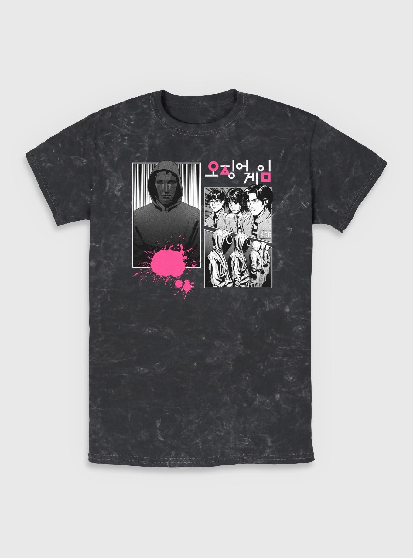 Squid Game Manga Panel Mineral Wash T-Shirt, BLACK, hi-res