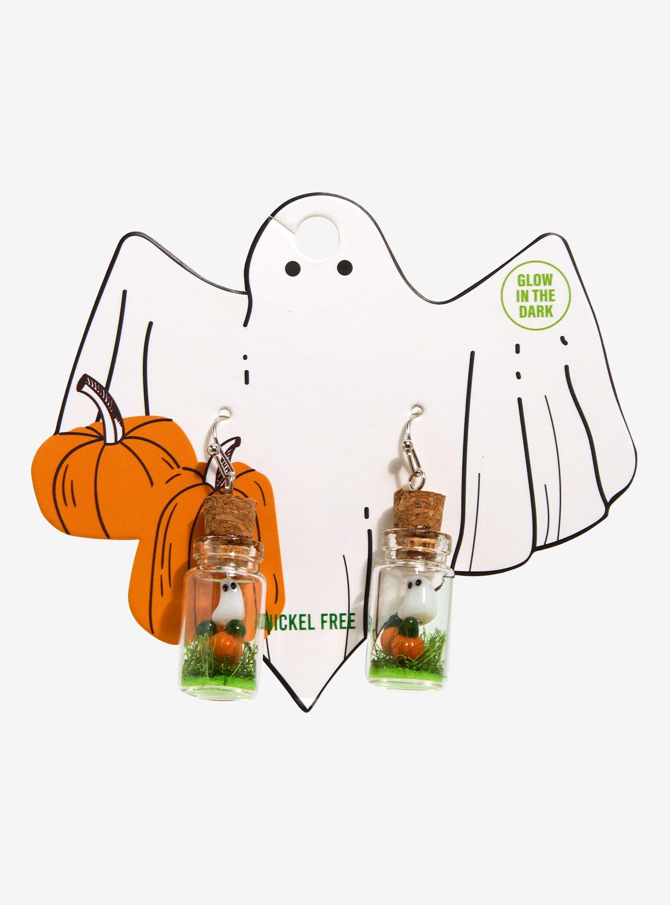 Ghost Pumpkin Patch Glass Jar Earrings, , hi-res