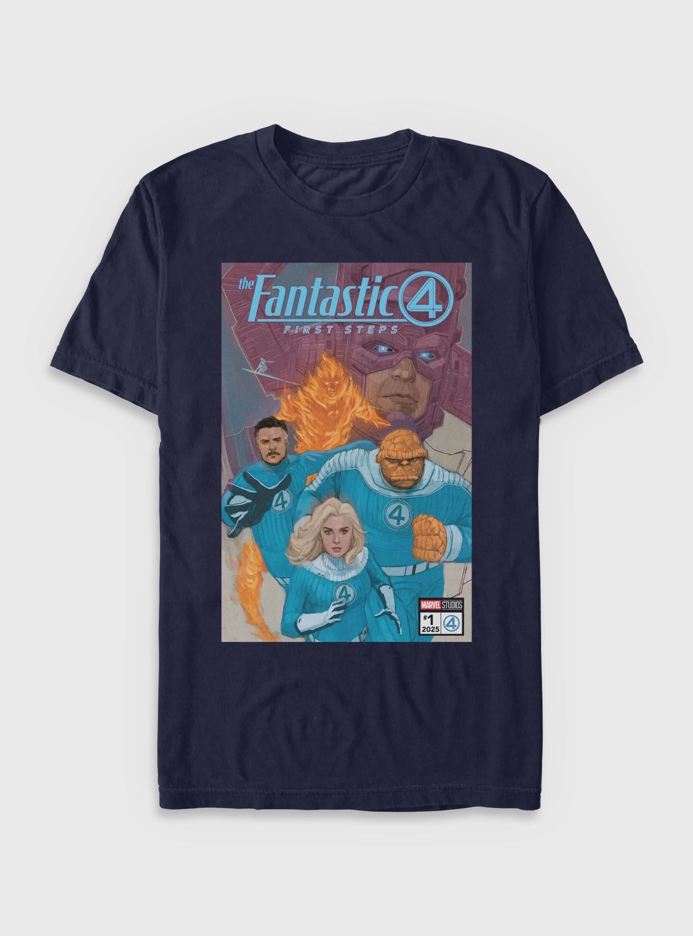 Marvel The Fantastic Four: First Steps Heroes Vs Villain Poster T-Shirt, NAVY, hi-res
