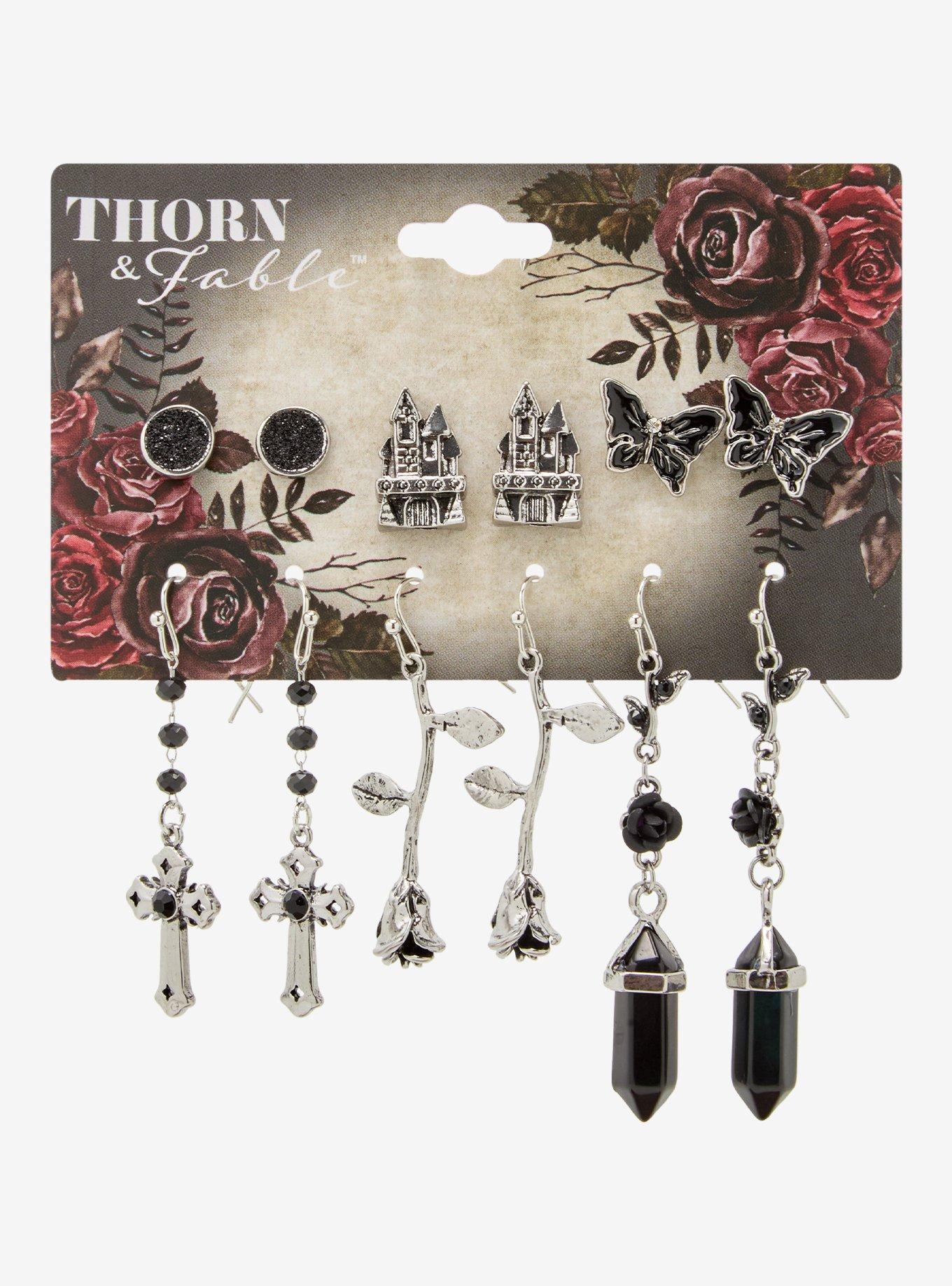 Thorn & Fable Dark Castle Rose Crystal Earring Set, , hi-res