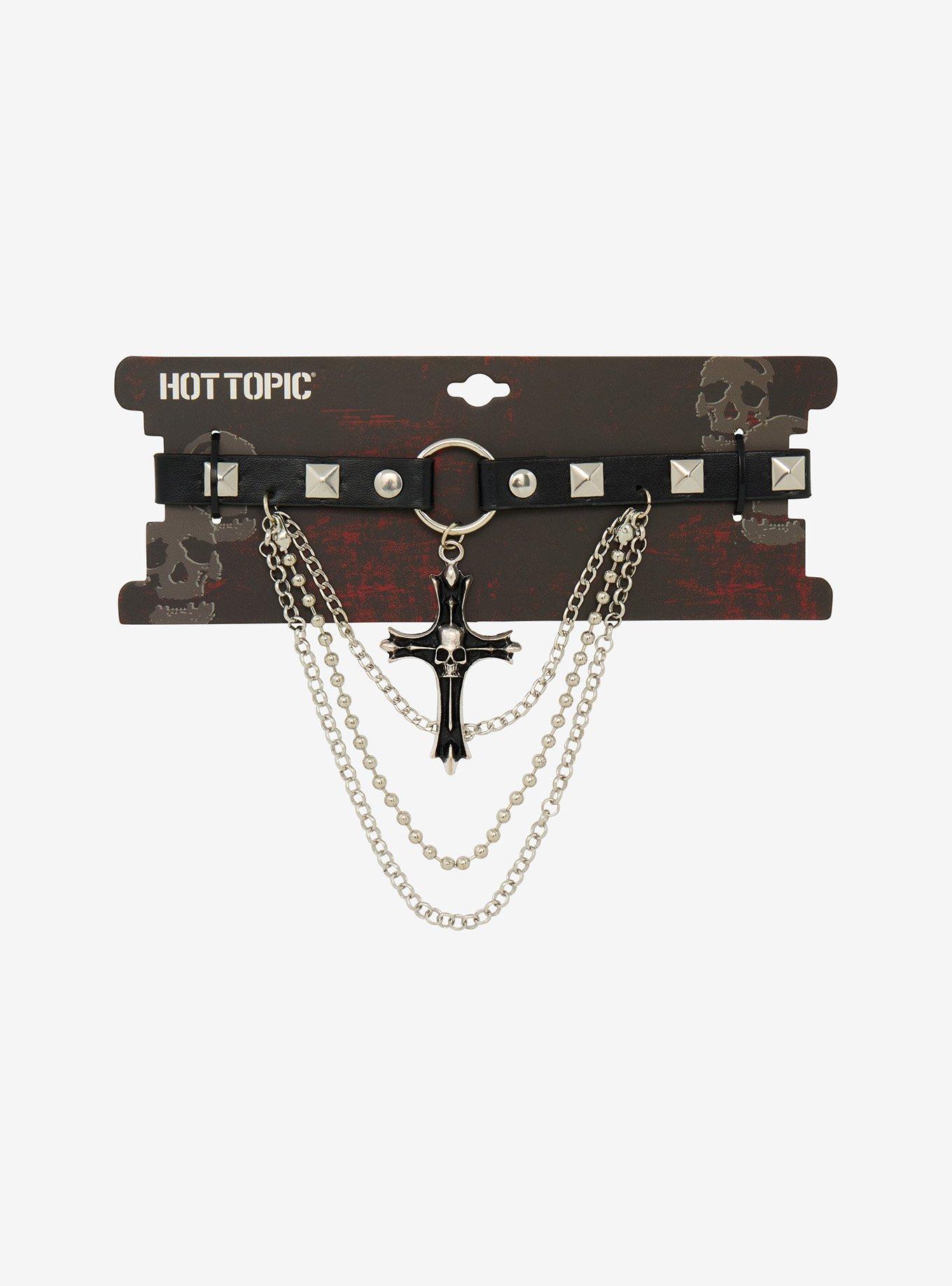 Skull Cross Studded Choker, , hi-res