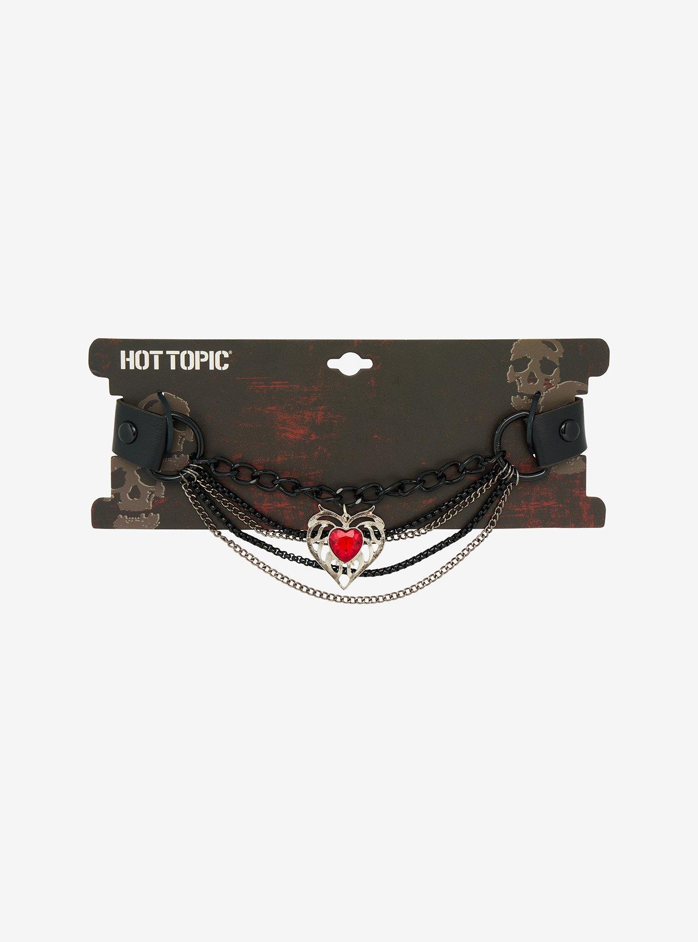 Heart Chrome Frame Faux Leather Choker, , hi-res