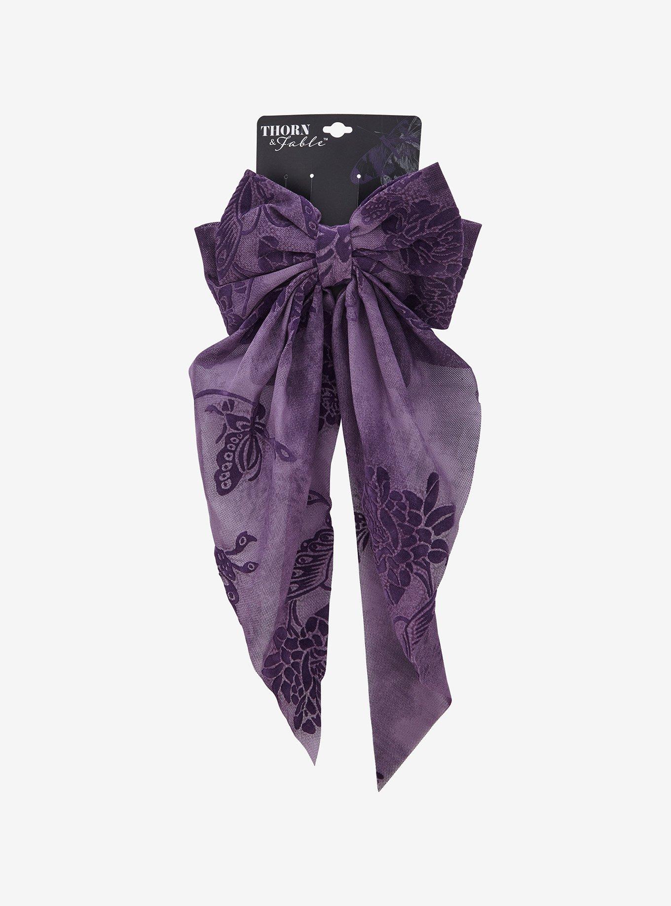 Thorn & Fable Purple Burnout Velvet Hair Bow, , hi-res
