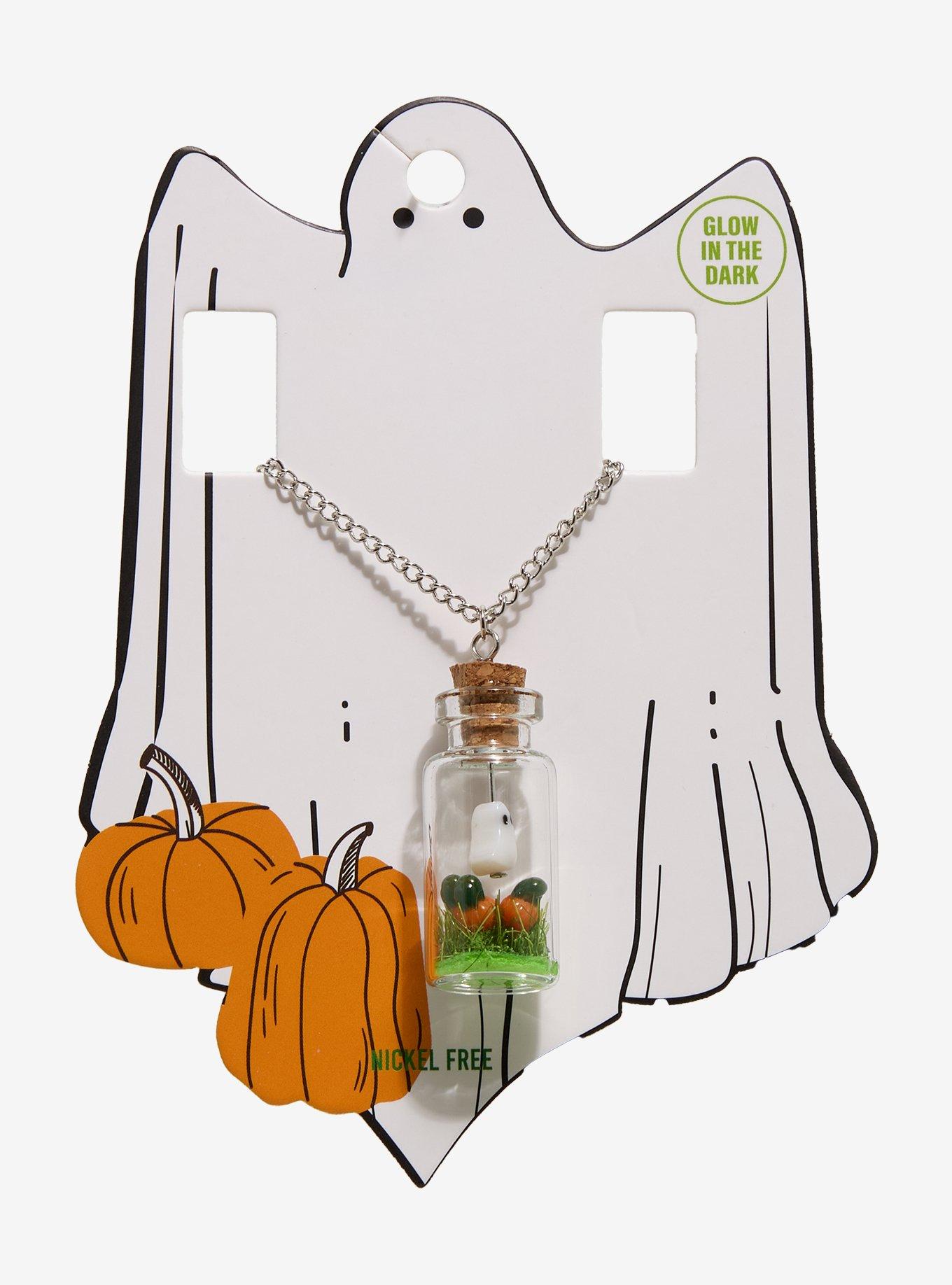Ghost Pumpkin Patch Glass Jar Pendant Necklace, , hi-res