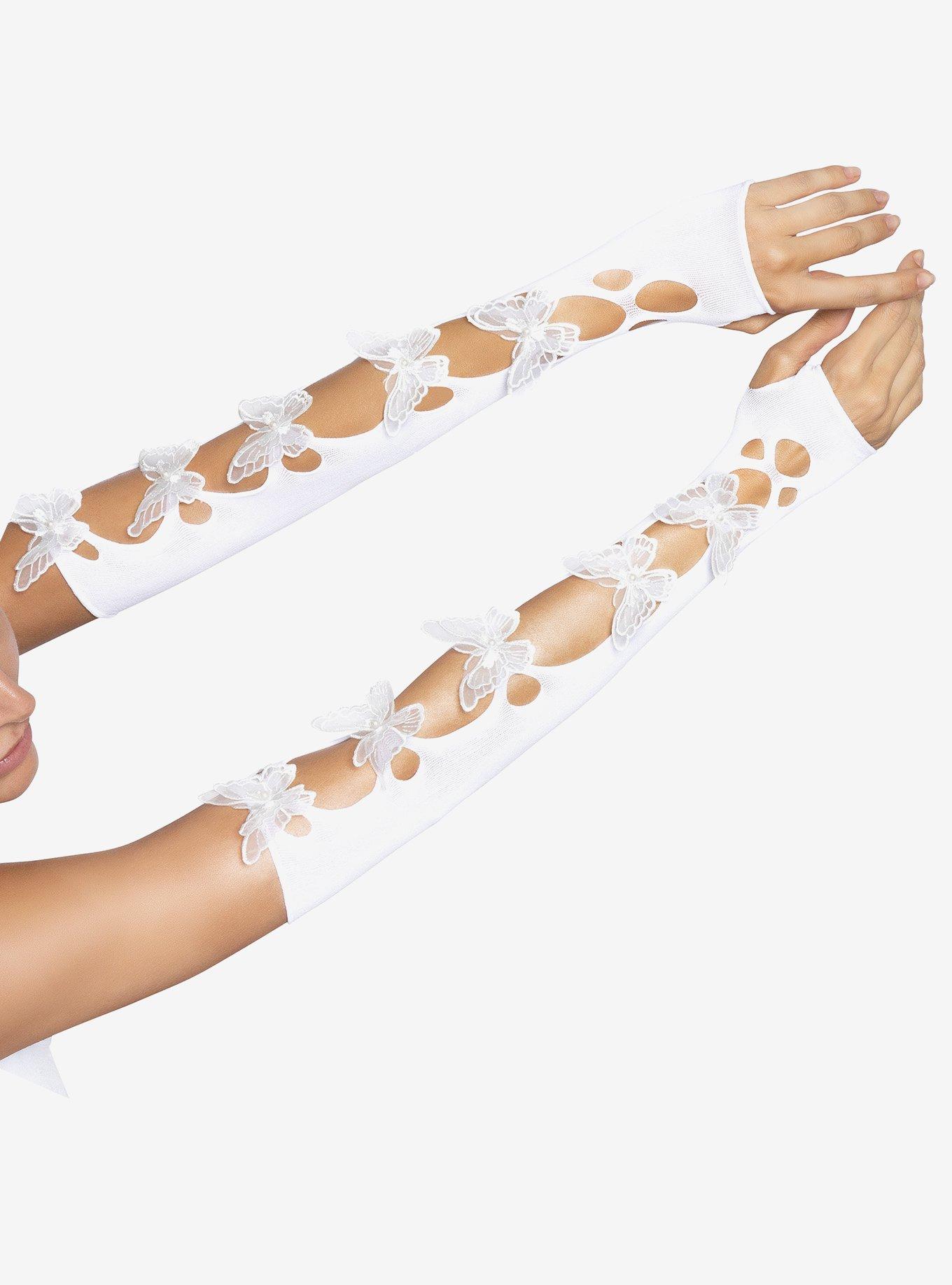 Opaque Net Cut-Out Butterfly Applique Arm Warmers, , hi-res