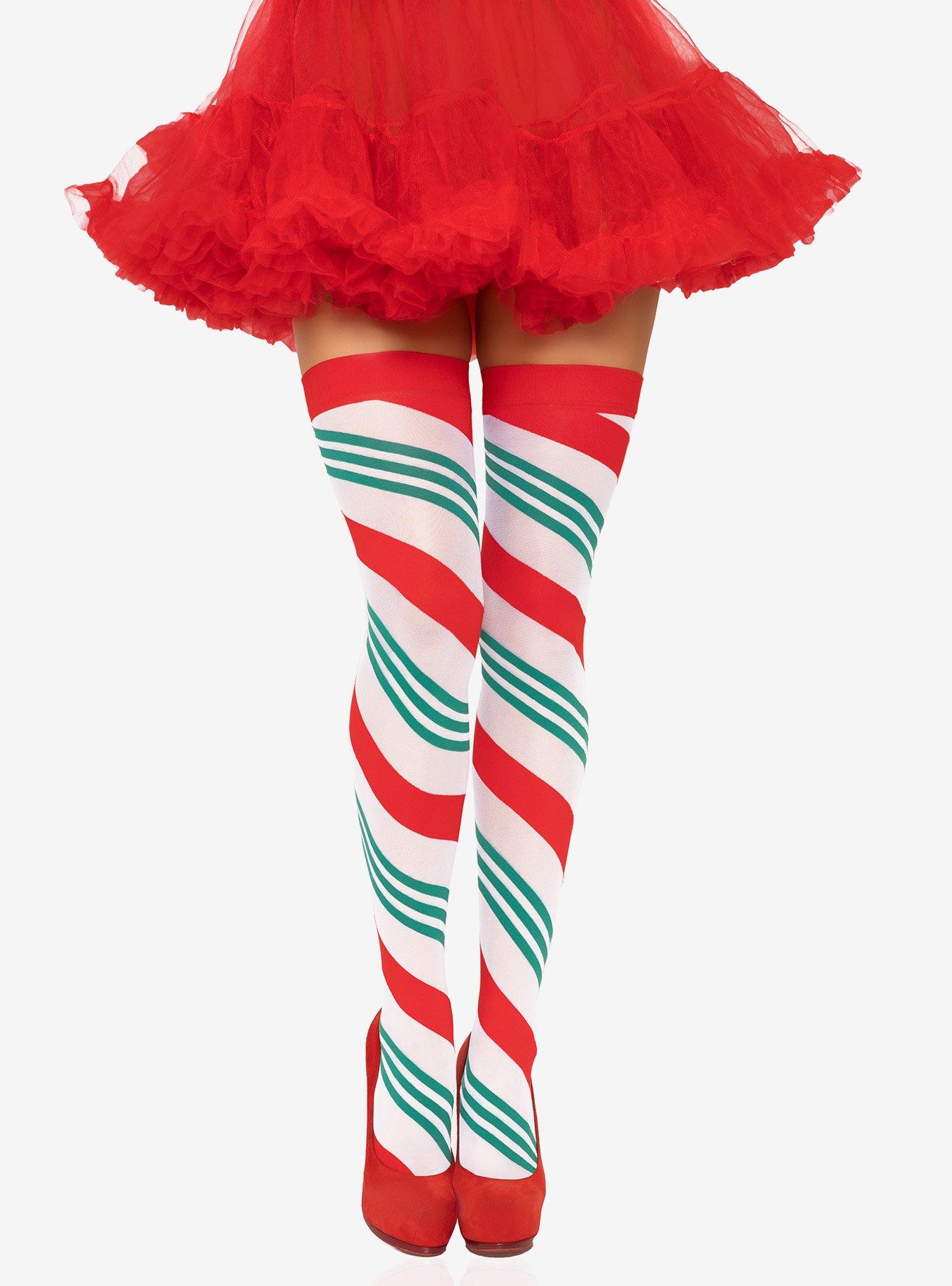 Holiday Ribbon Striped Thigh Highs, , hi-res