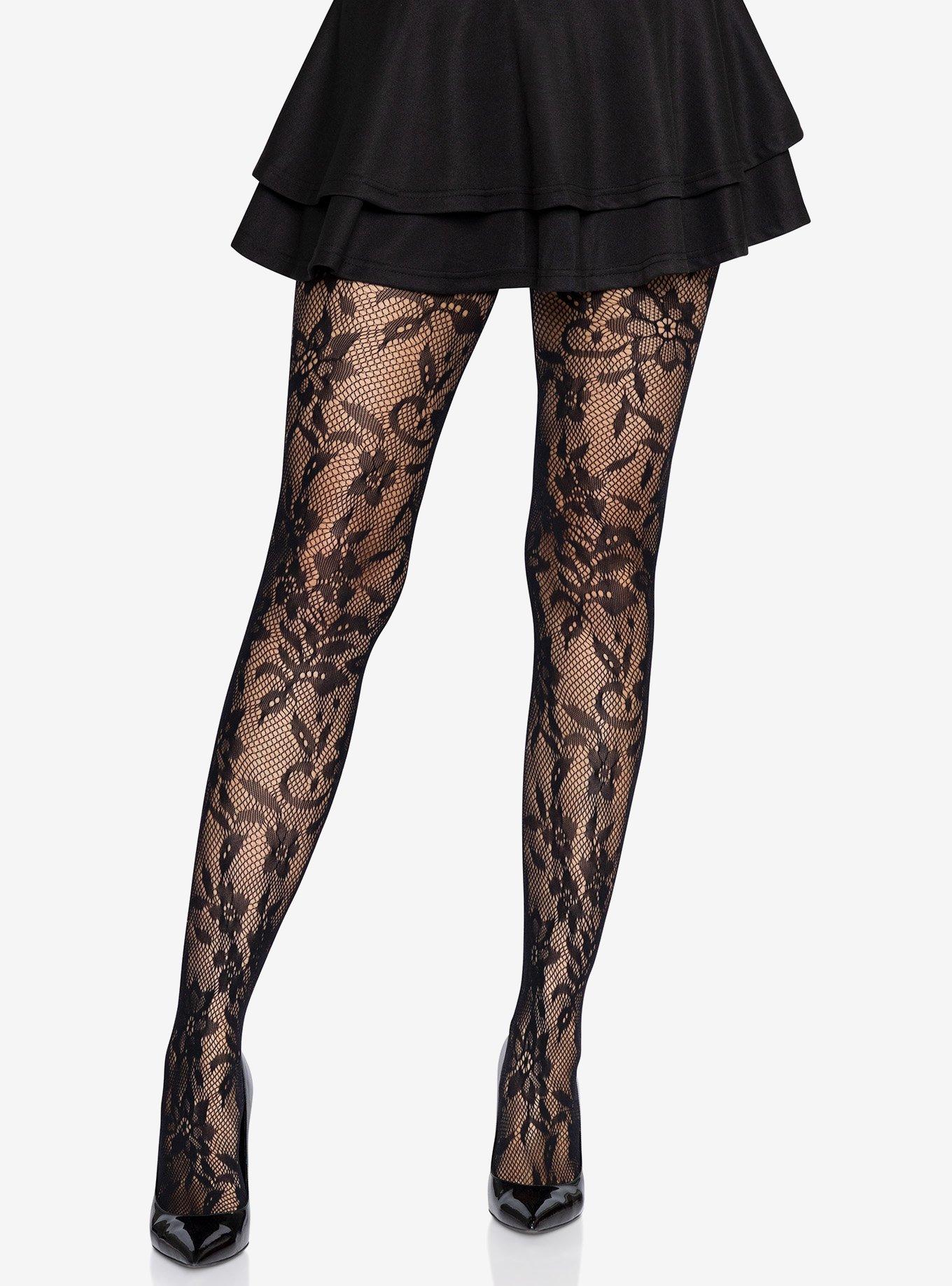 Seamless Chantilly Floral Lace Tights, , hi-res