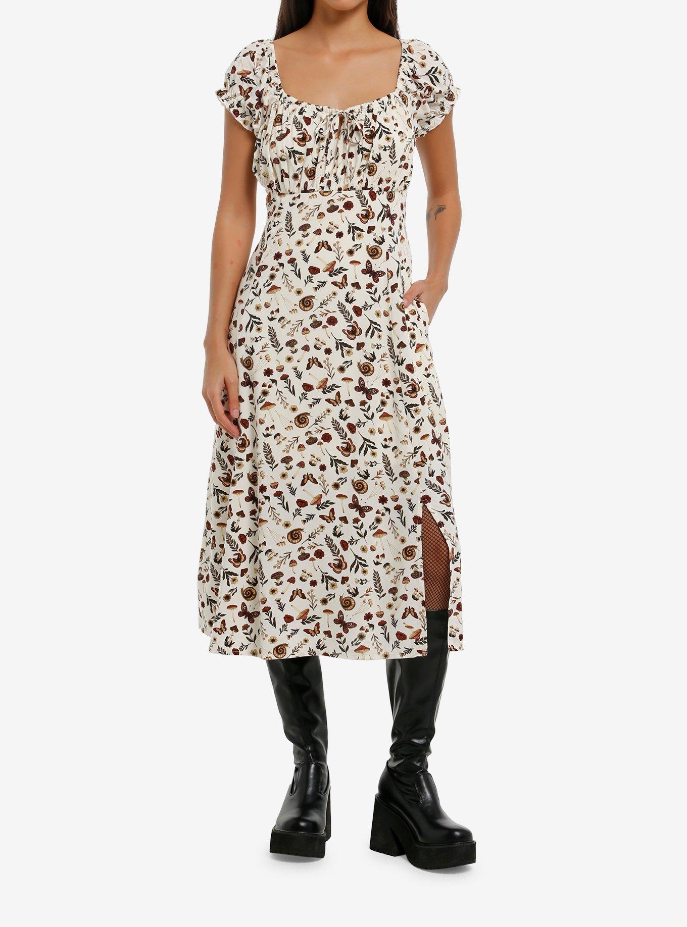 green emerald velvet dress Black Floral Frill Sleeve Martha Midi Dress main image 0