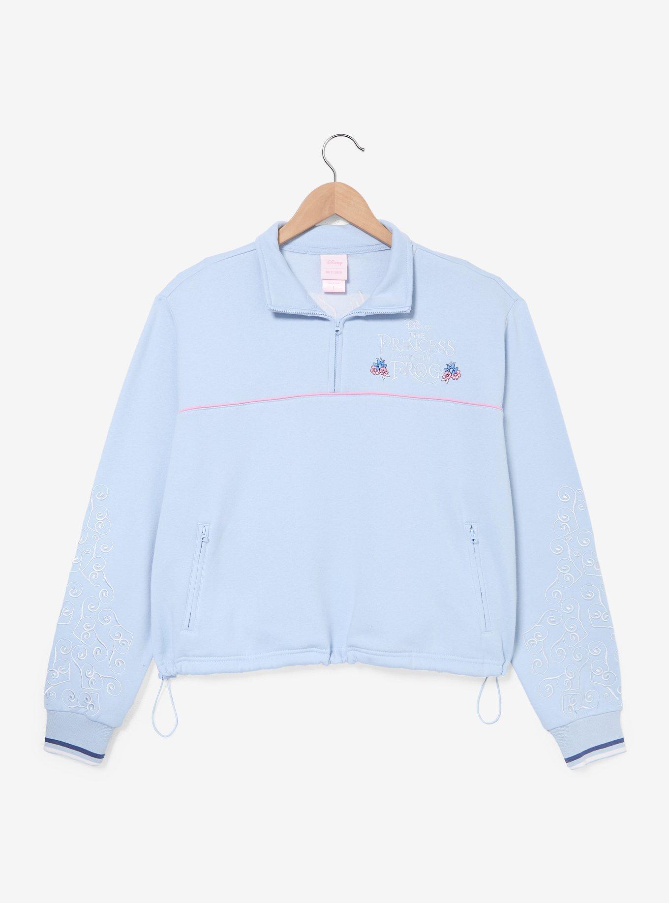 Disney The Princess and The Frog Tiana Floral Women's Plus Size Cropped Quarter Zip Crewneck - BoxLunch Exclusive, , hi-res