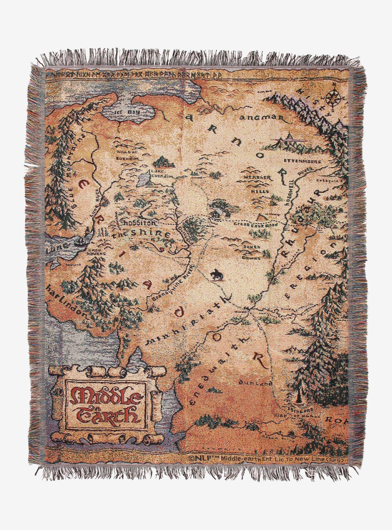 The Lord Of The Rings Middle-Earth Map Tapestry Throw Blanket, , hi-res