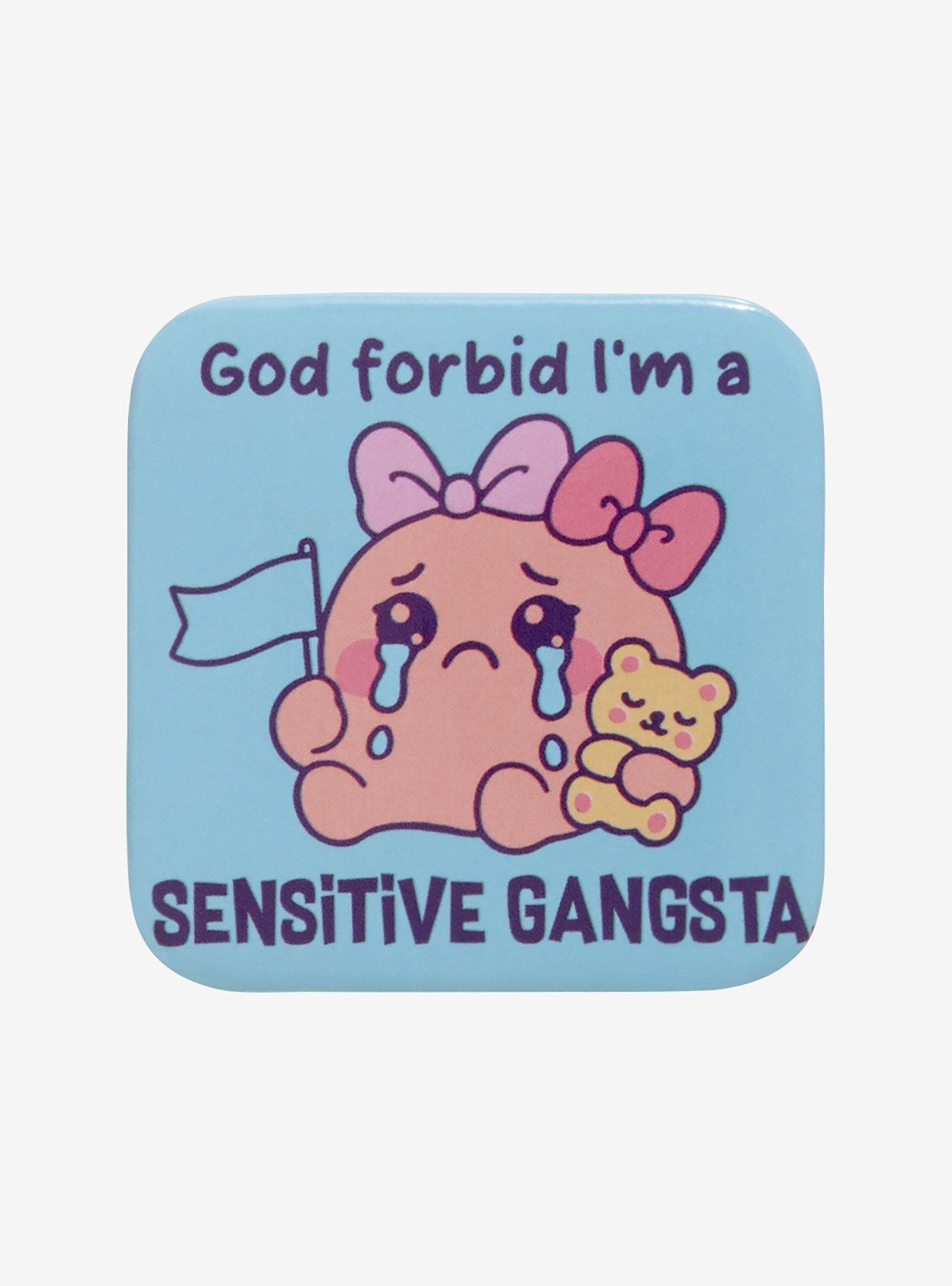 Sensitive Gangsta Squid Square Button Pin, , hi-res