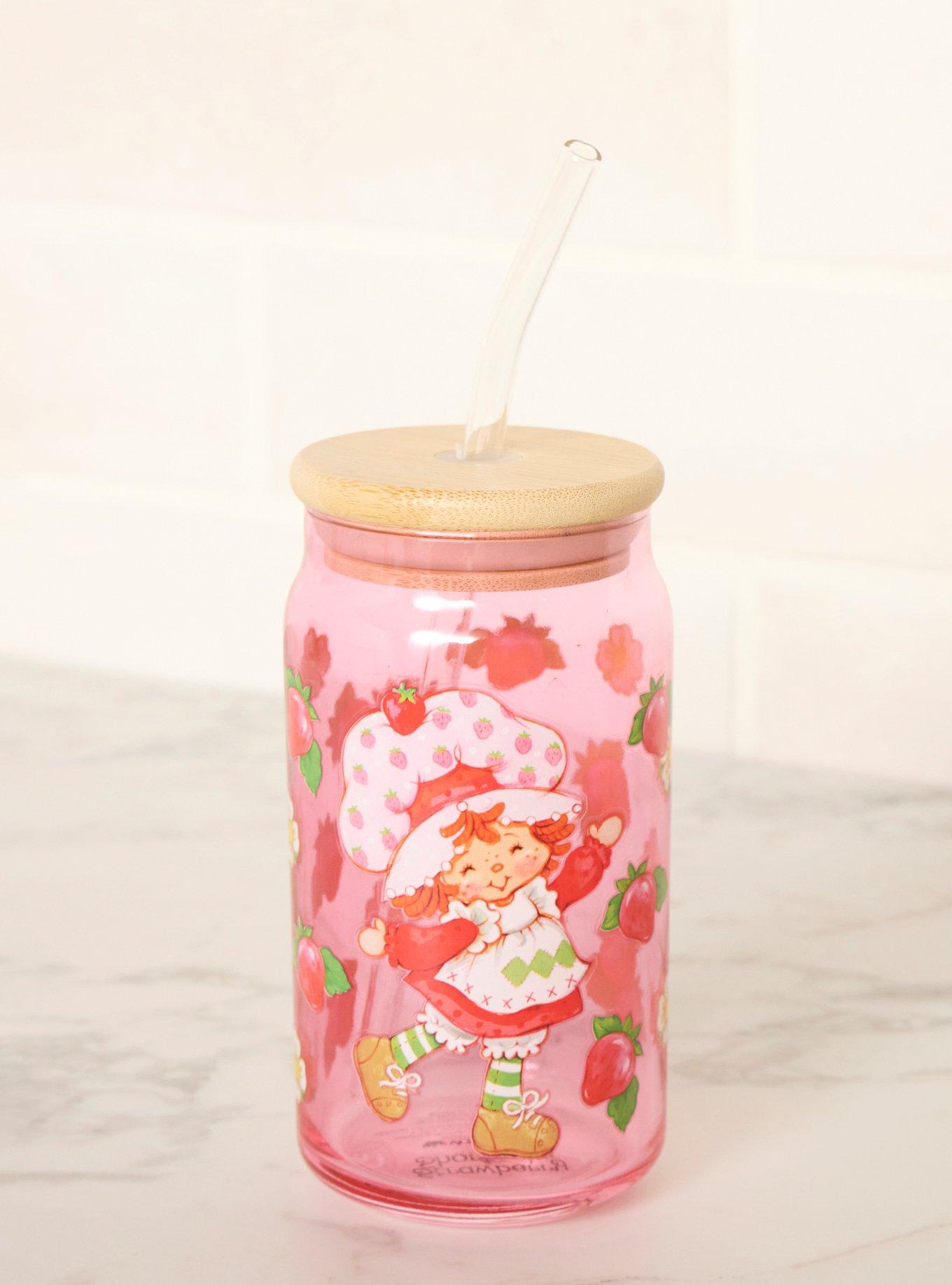 Strawberry Shortcake Allover Print Glass Cup with Straw, , hi-res