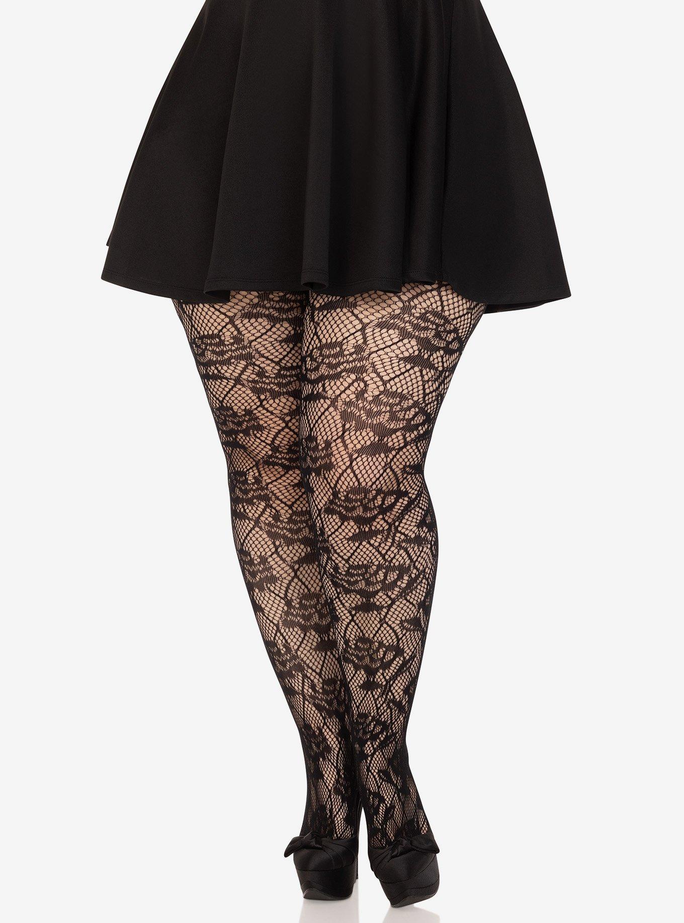 Plus Size Wild Rose Net Tights, , hi-res