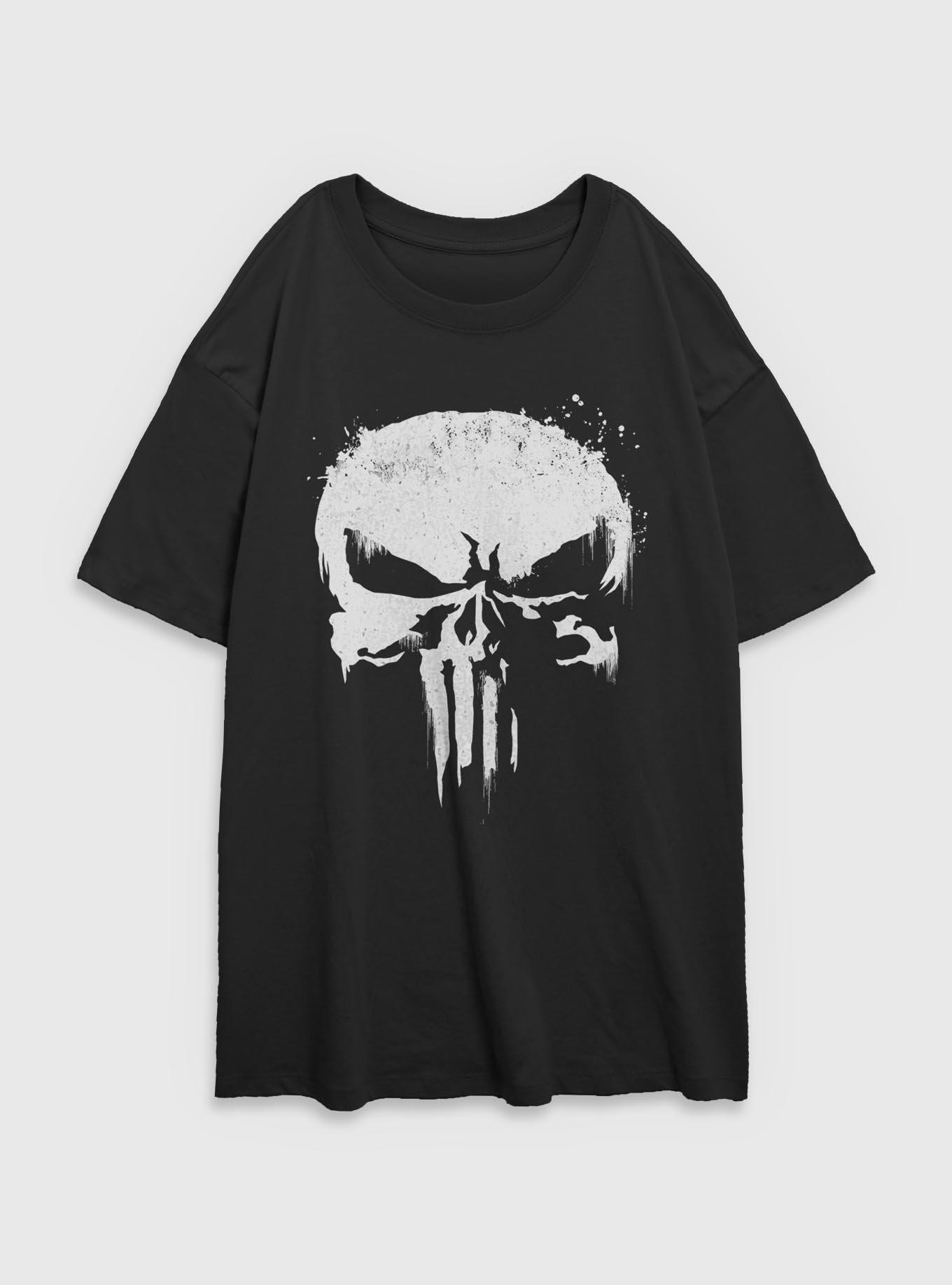 Marvel Punisher Skull Whiteout Girls Oversized T-Shirt