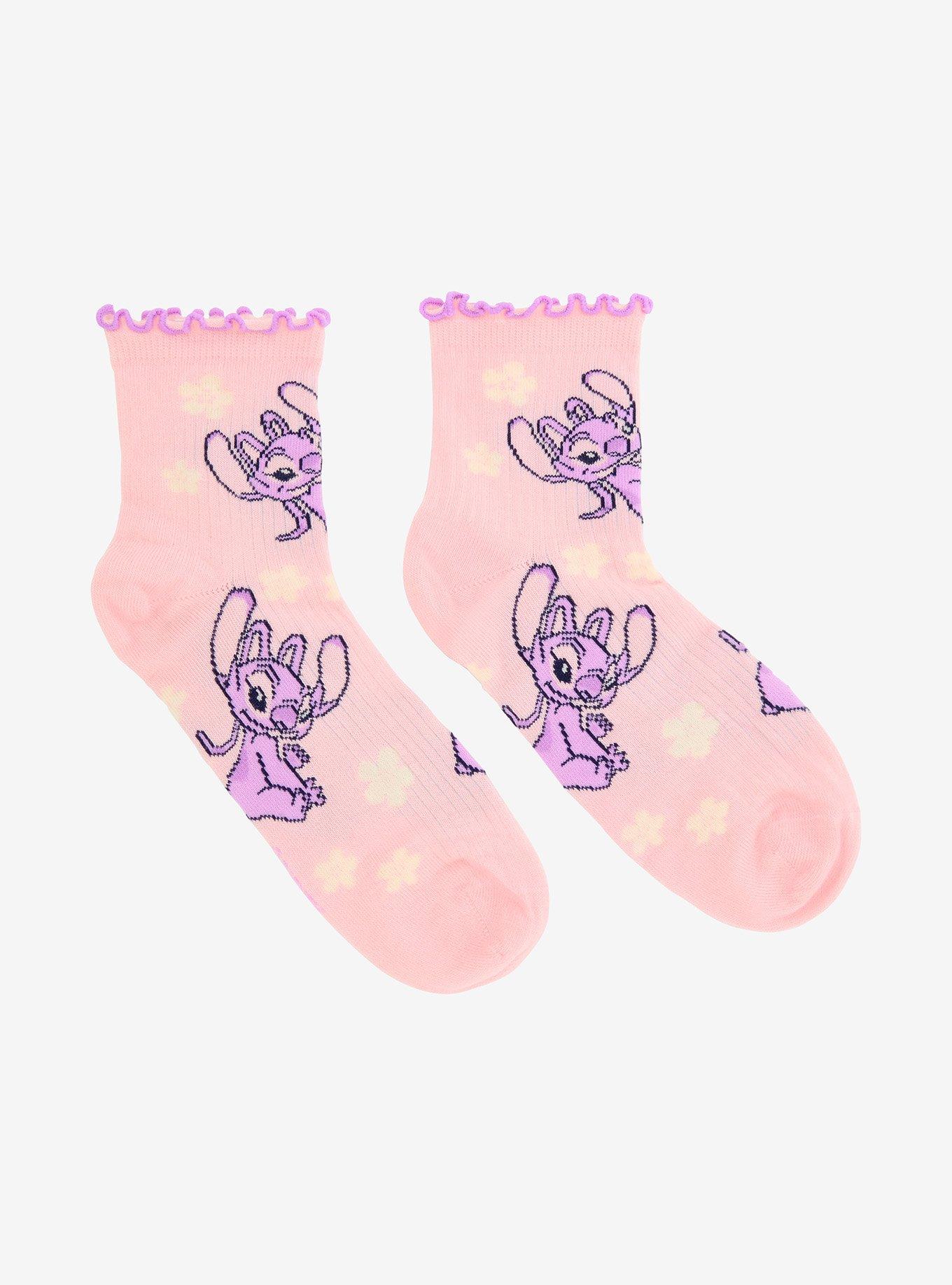 Disney Lilo & Stitch Angel Floral Ruffle Quarter Crew Socks - BoxLunch Exclusive, , hi-res