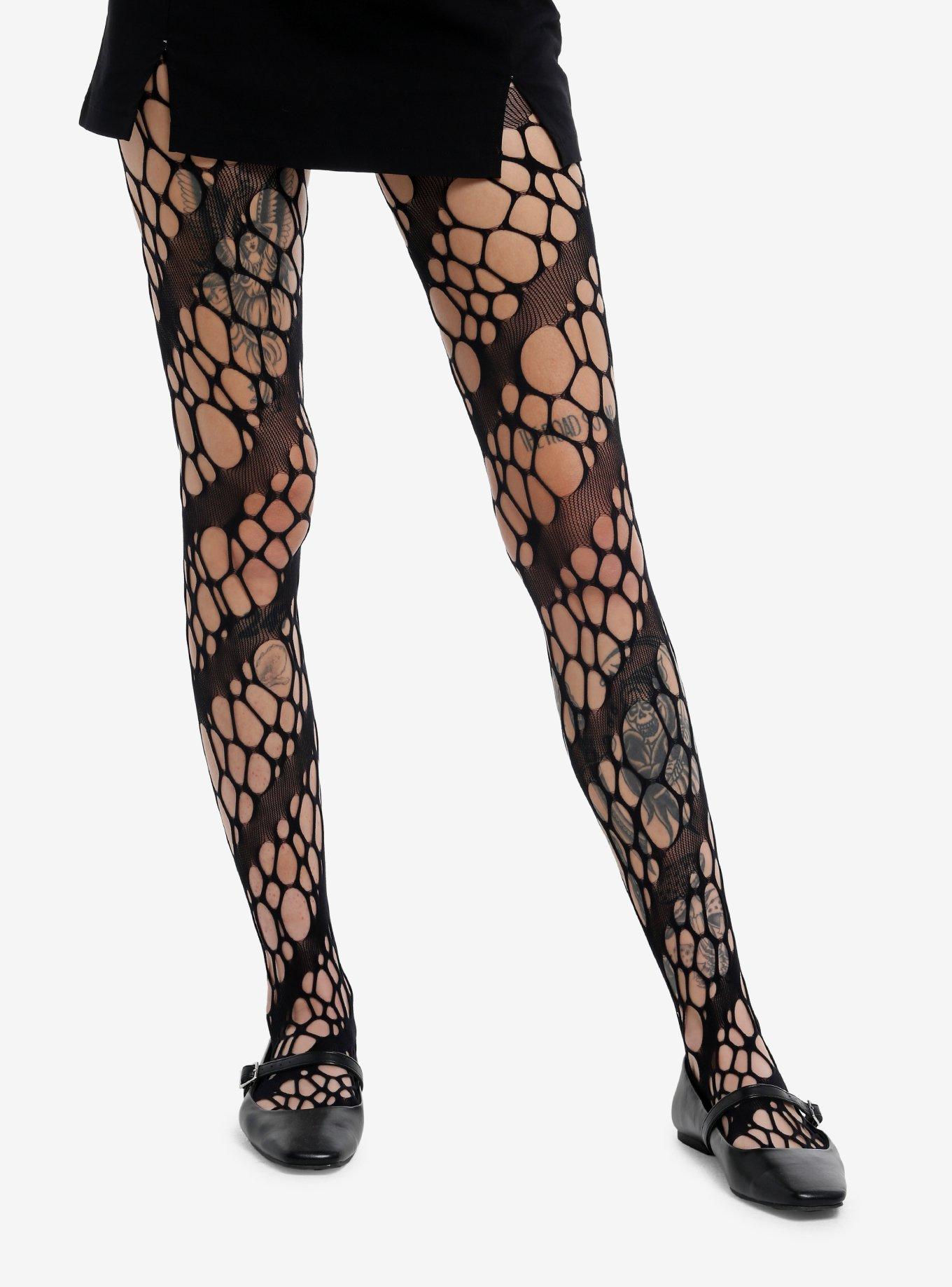 Diagonal Cutouts Fishnet Tights, , hi-res