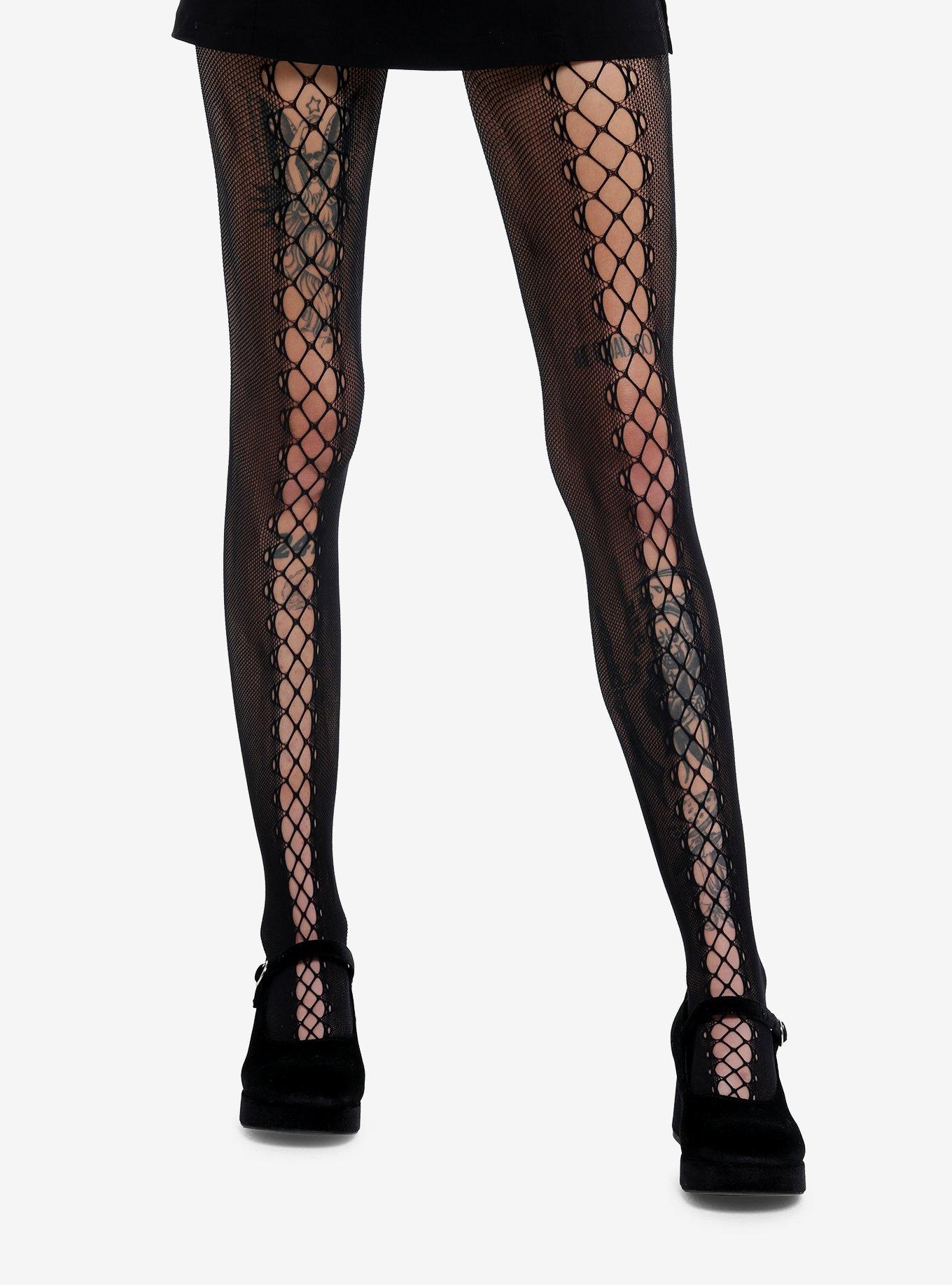 Lace-Up Panels Sheer Tights, , hi-res