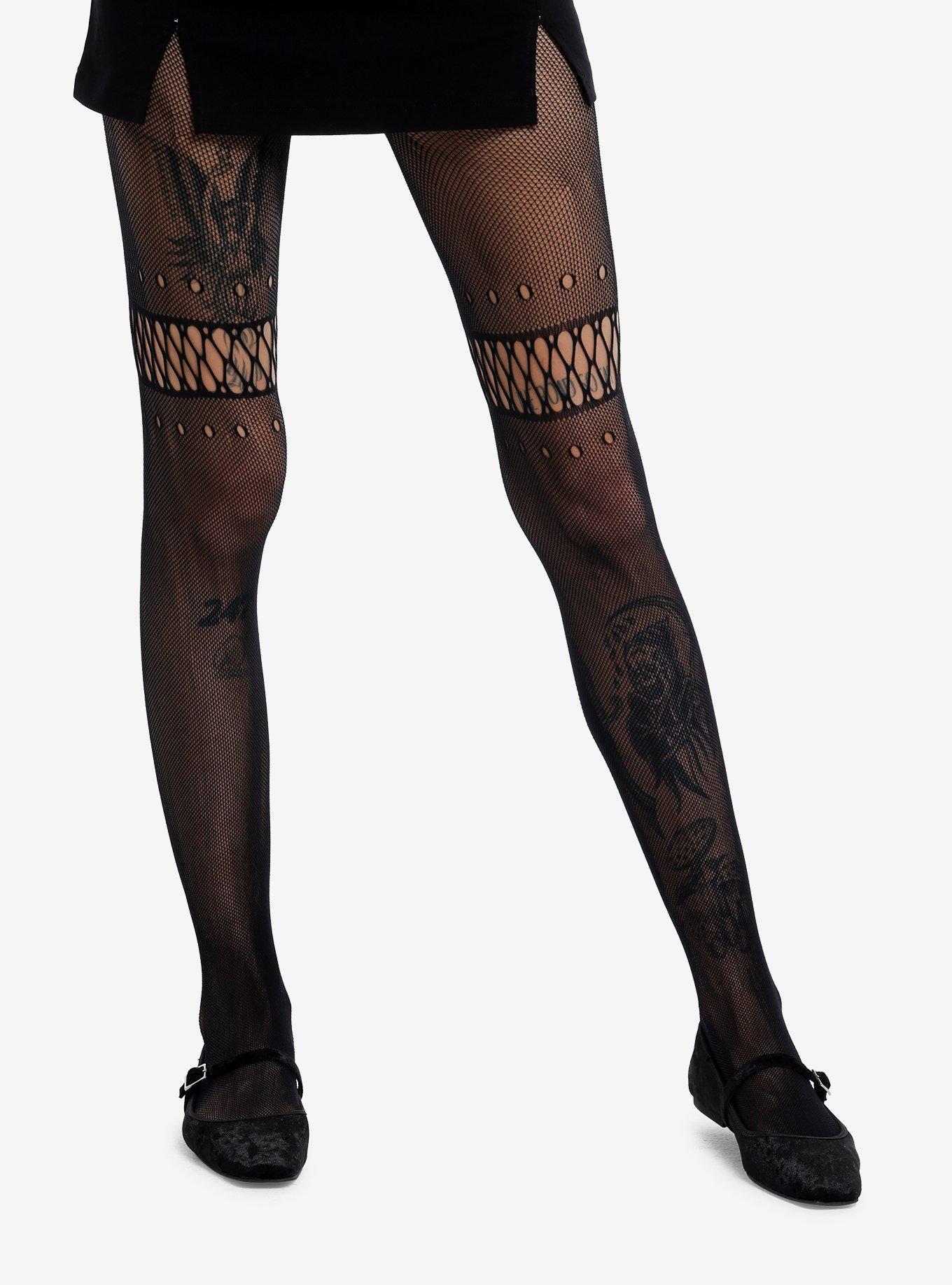 Crisscross Cutout Fishnet Tights, , hi-res