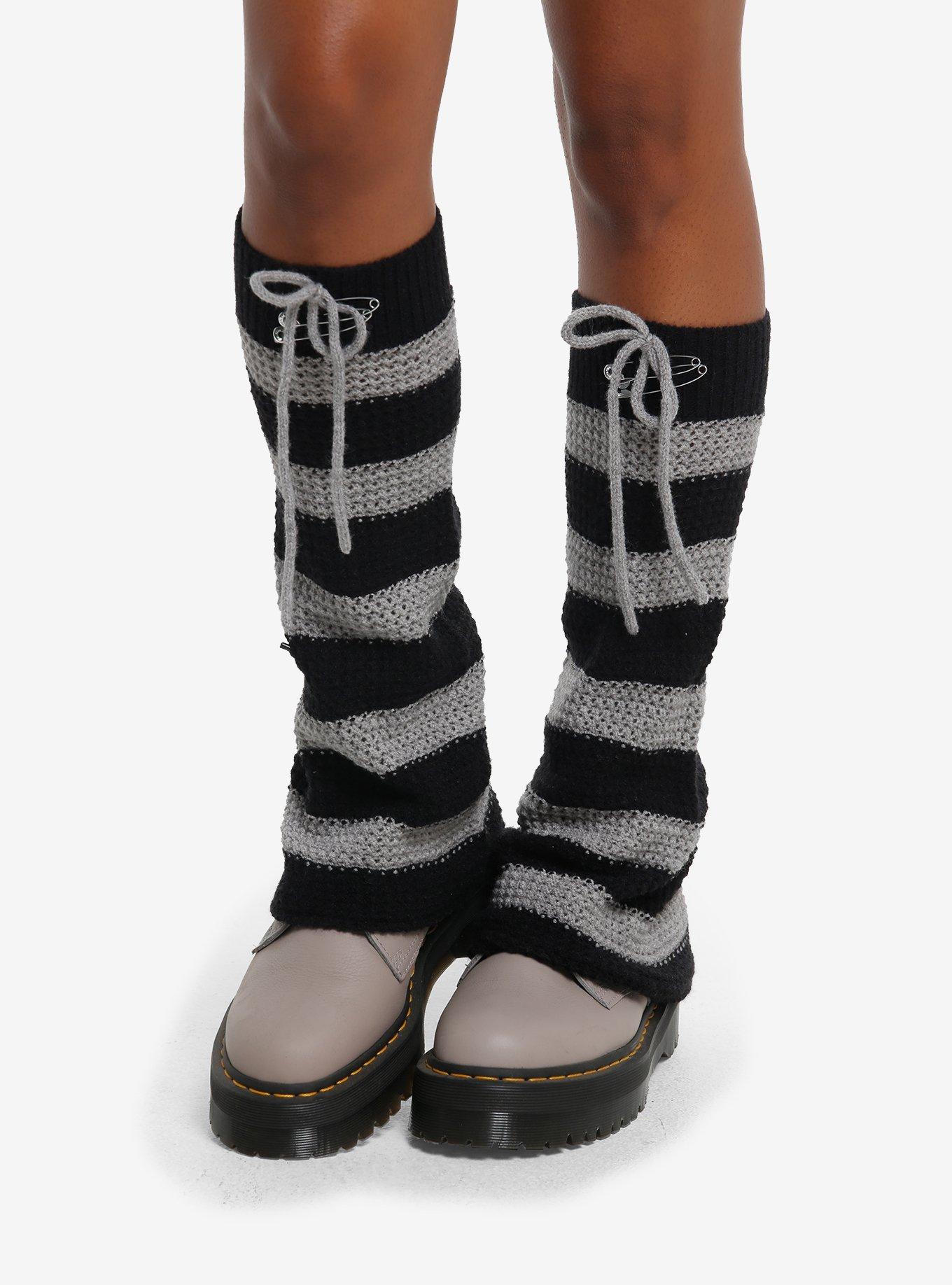 Black & Grey Stripe Flare Leg Warmers, , hi-res