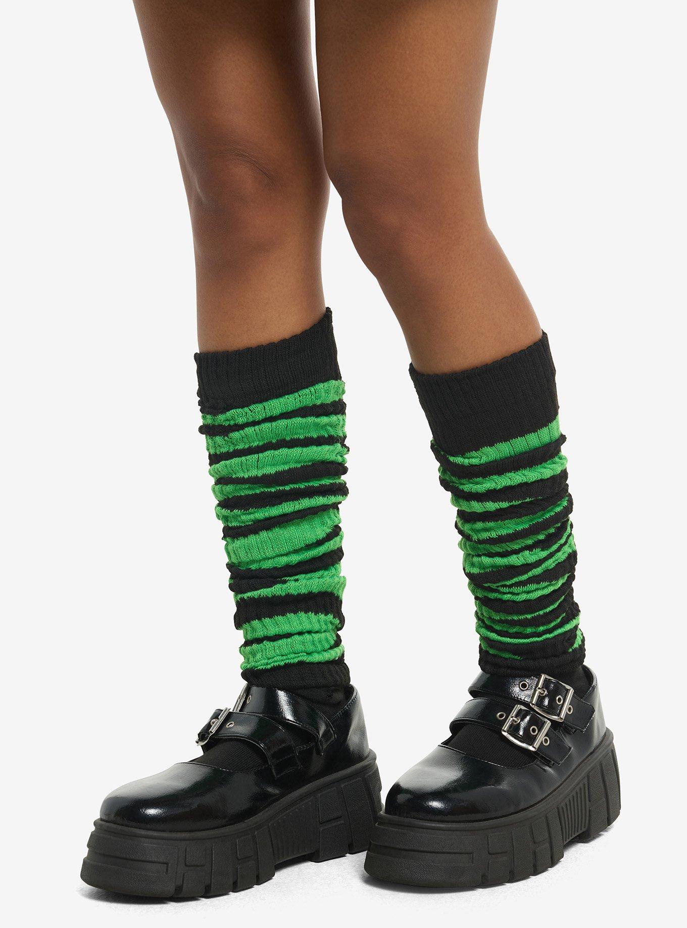Black & Green Stripe Slouch Socks, , hi-res