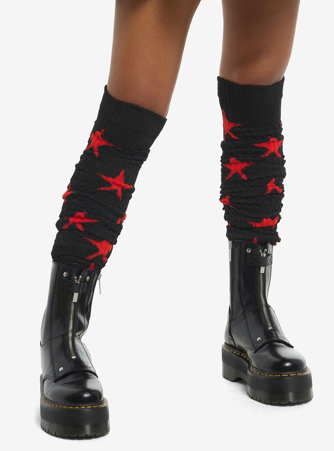 Black & Red Star Slouch Socks, , hi-res