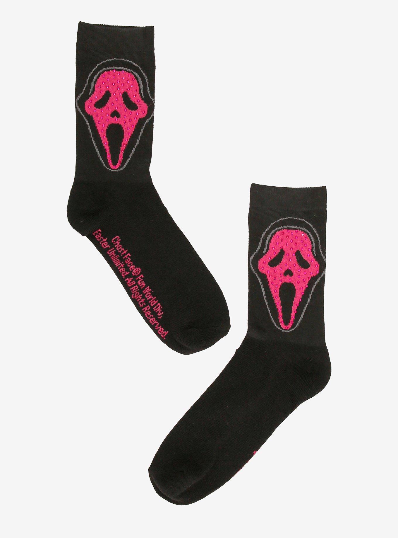 Ghost Face Pink Rhinestone Crew Socks, , hi-res