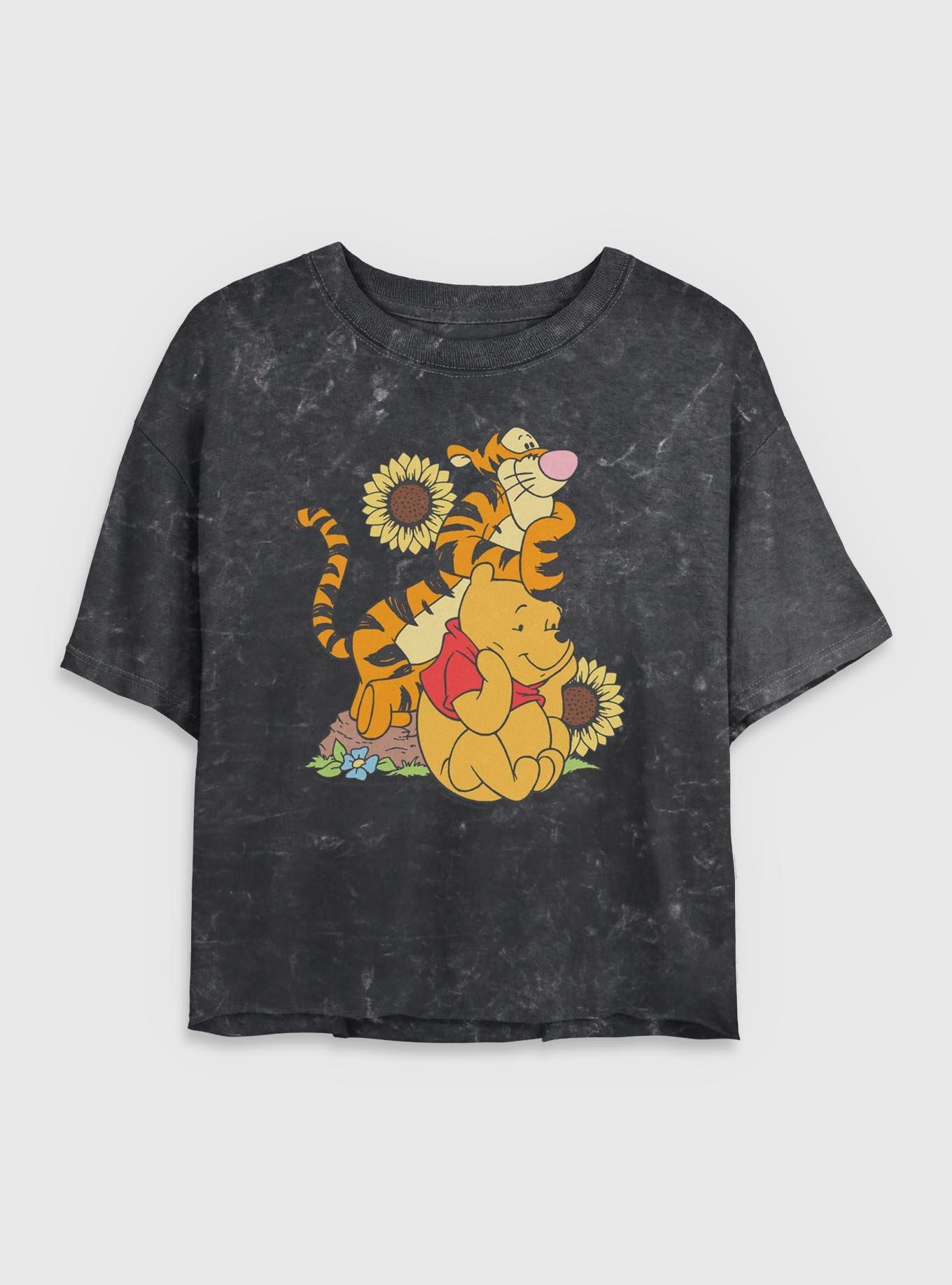 Disney Winnie The Pooh Winnie and Tigger Girls Mineral Wash Crop T-Shirt, BLACK, hi-res