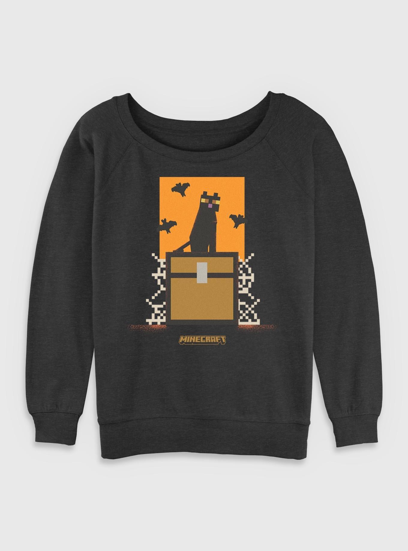 Minecraft Cat And Bats Girls Slouchy Sweatshirt