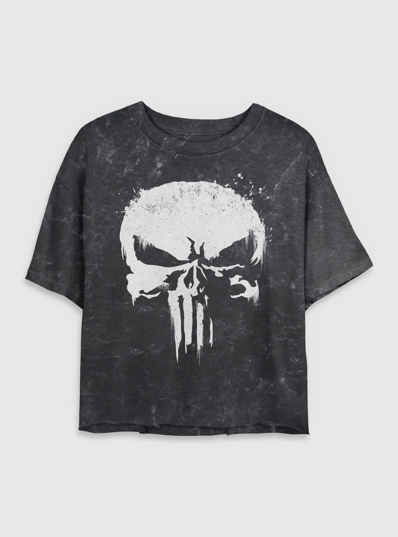 Marvel Punisher Skull Whiteout Girls Mineral Wash Crop T-Shirt, , hi-res