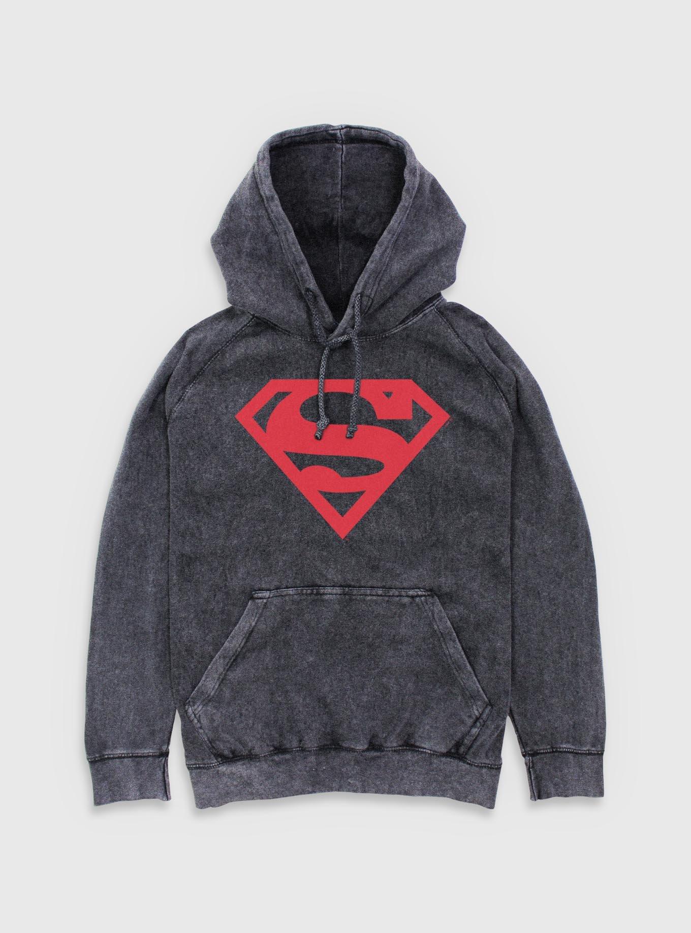 DC Superman Big Super Emblem Mineral Wash Hoodie - BLACK | Hot Topic